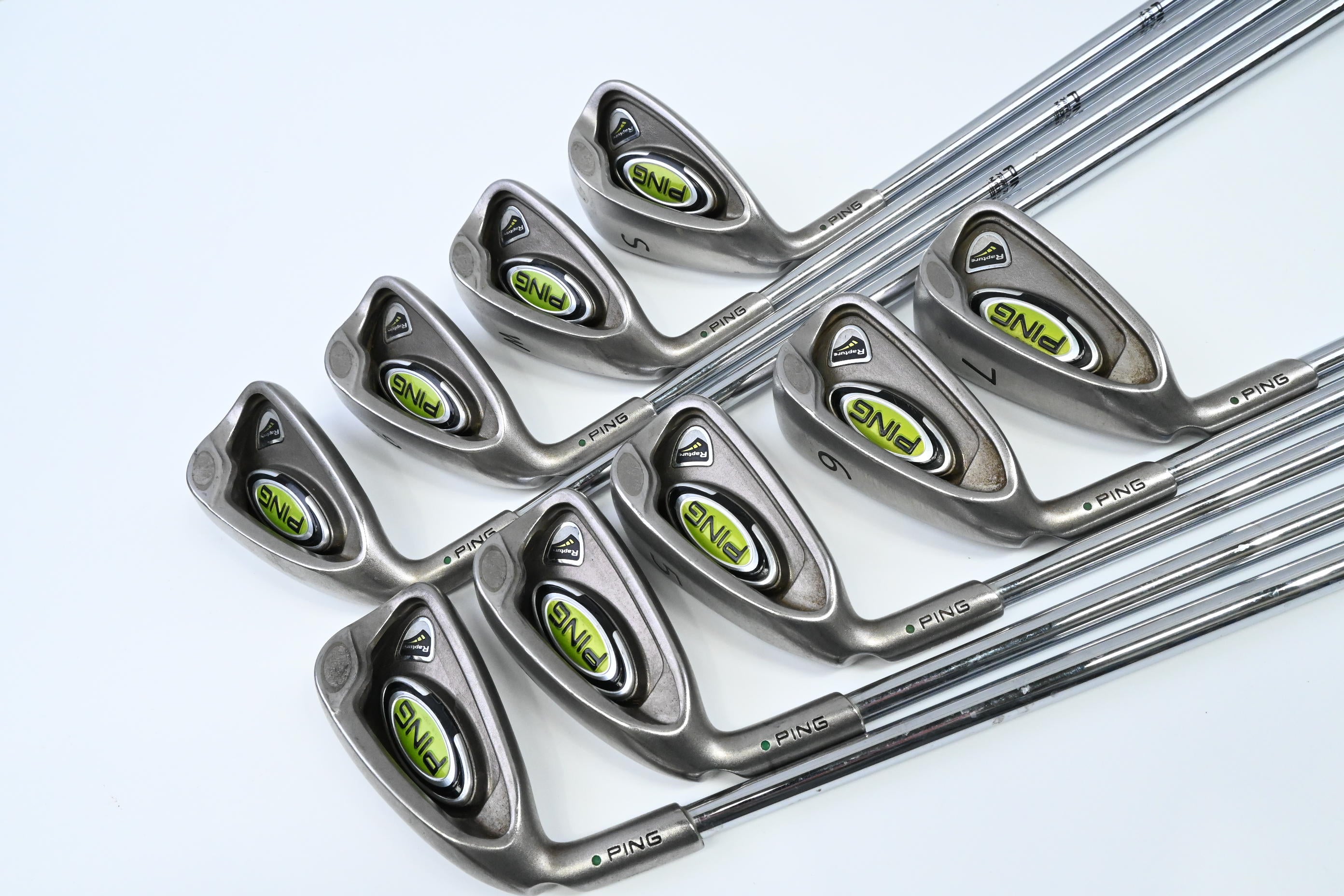 Left Hand Ping Rapture Irons / 3-PW+SW / Green Dot / Regular Flex Ping Steel