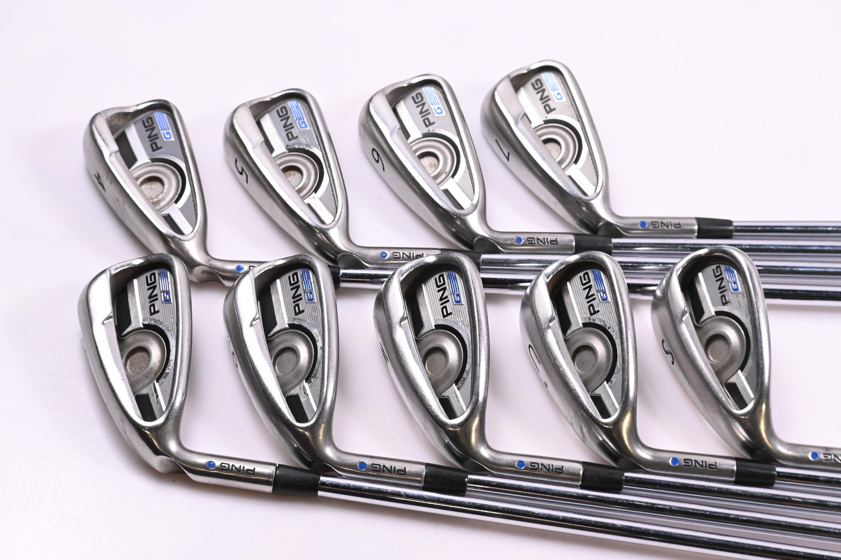 Left Hand Ping G Series Irons / 4-PW+GW+SW / Blue Dot / Regular Flex Ping AWT