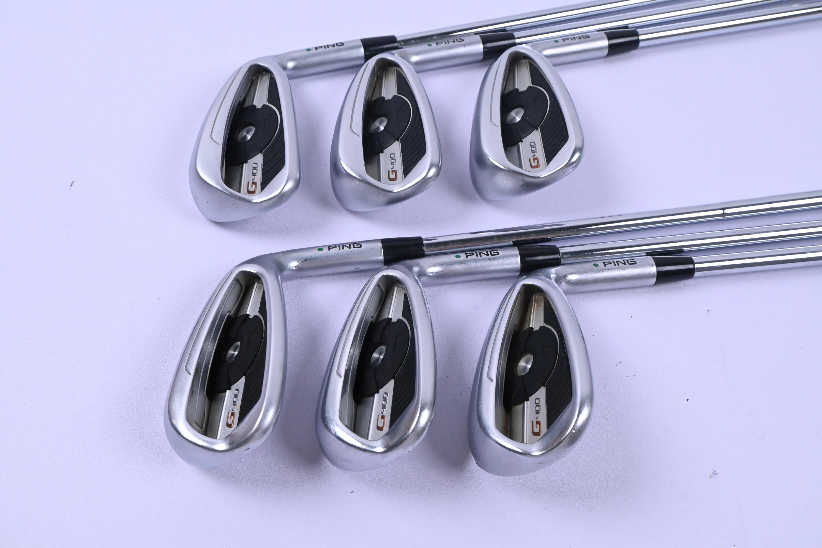 Ping G400 Irons / 7-PW+GW+SW / Green Dot / Regular Flex Ping CFS Shafts