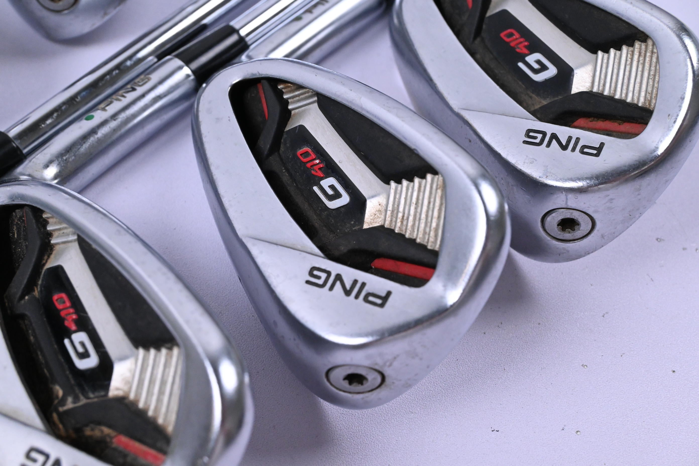 Ping G410 Irons / 5-PW+GW+SW / Green Dot / Stiff Flex Ping AWT 2.0 Shafts