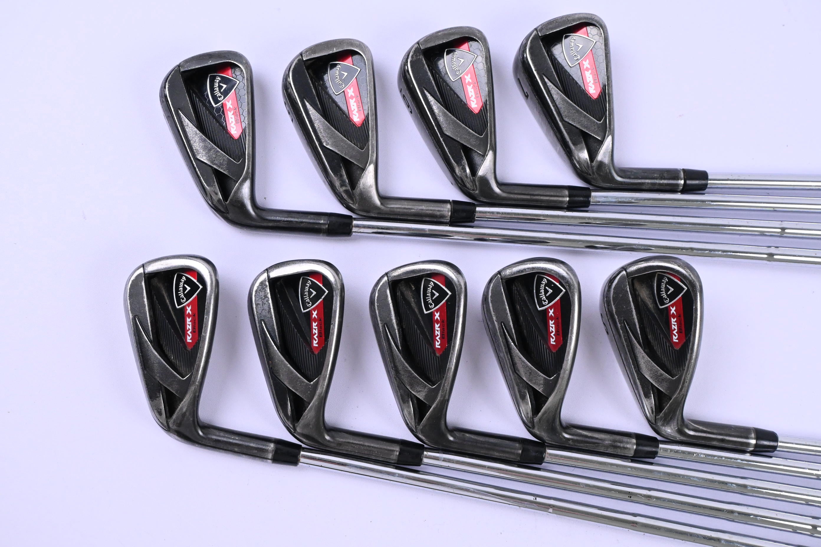 Left Hand Callaway RAZR X Black Irons / 4-PW+GW+SW / Stiff Flex Dynamic Gold