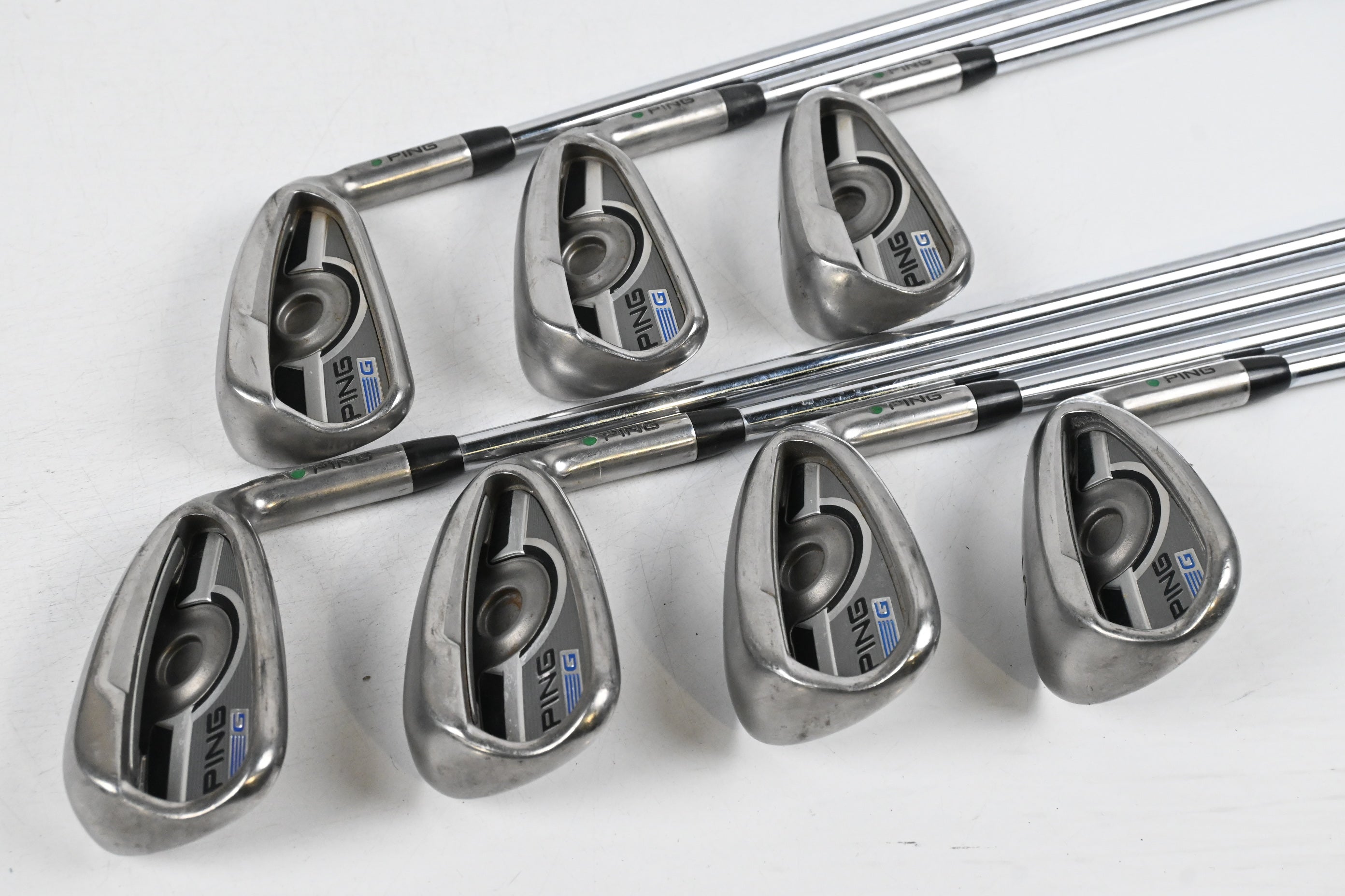 Ping G Series Irons / 5-PW+SW / Green Dot / Regular Flex Ping AWT 2.0 Shafts