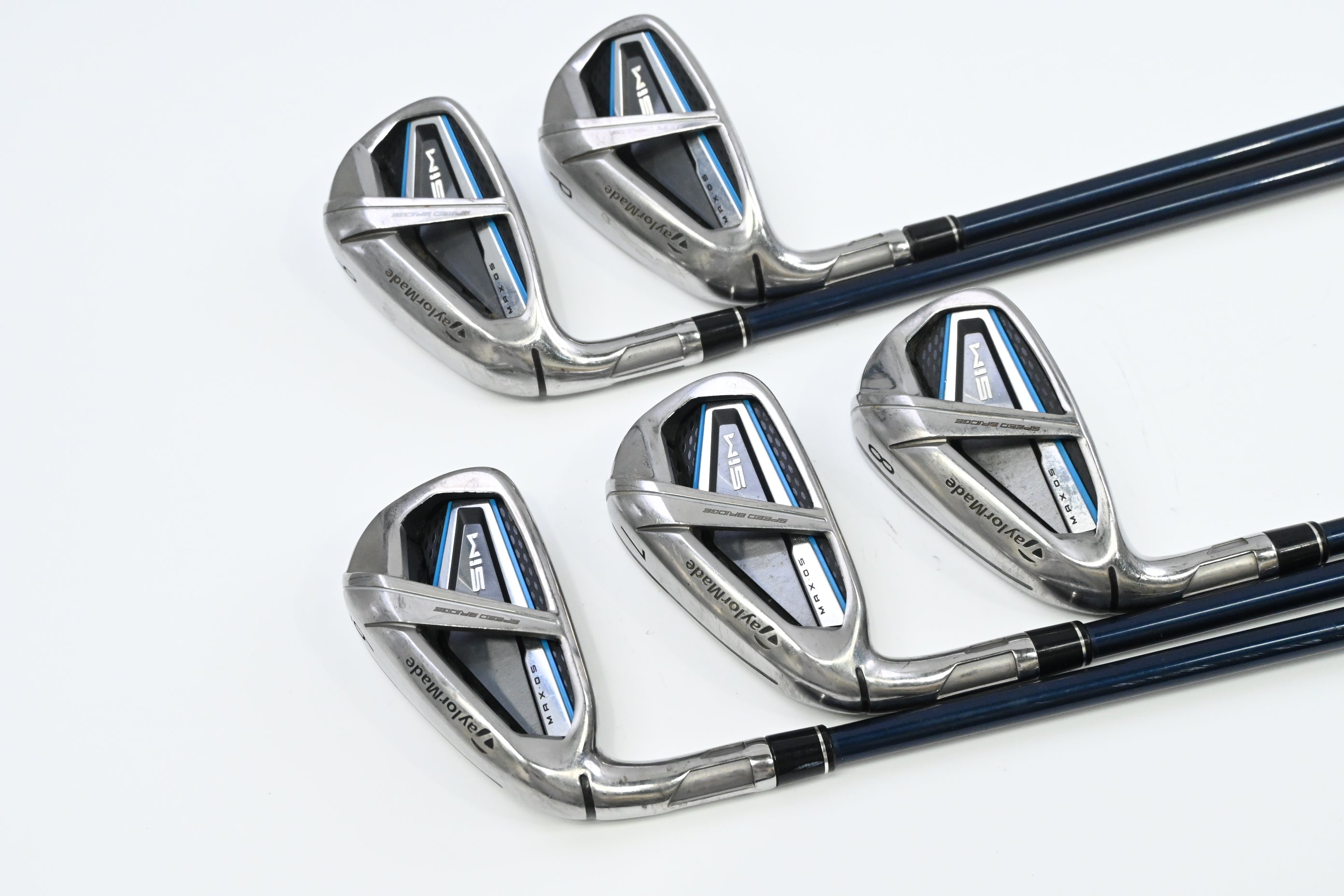 Left Hand Taylormade SIM Max OS Irons / 6-PW / Senior Flex Fujikura Ventus Blue