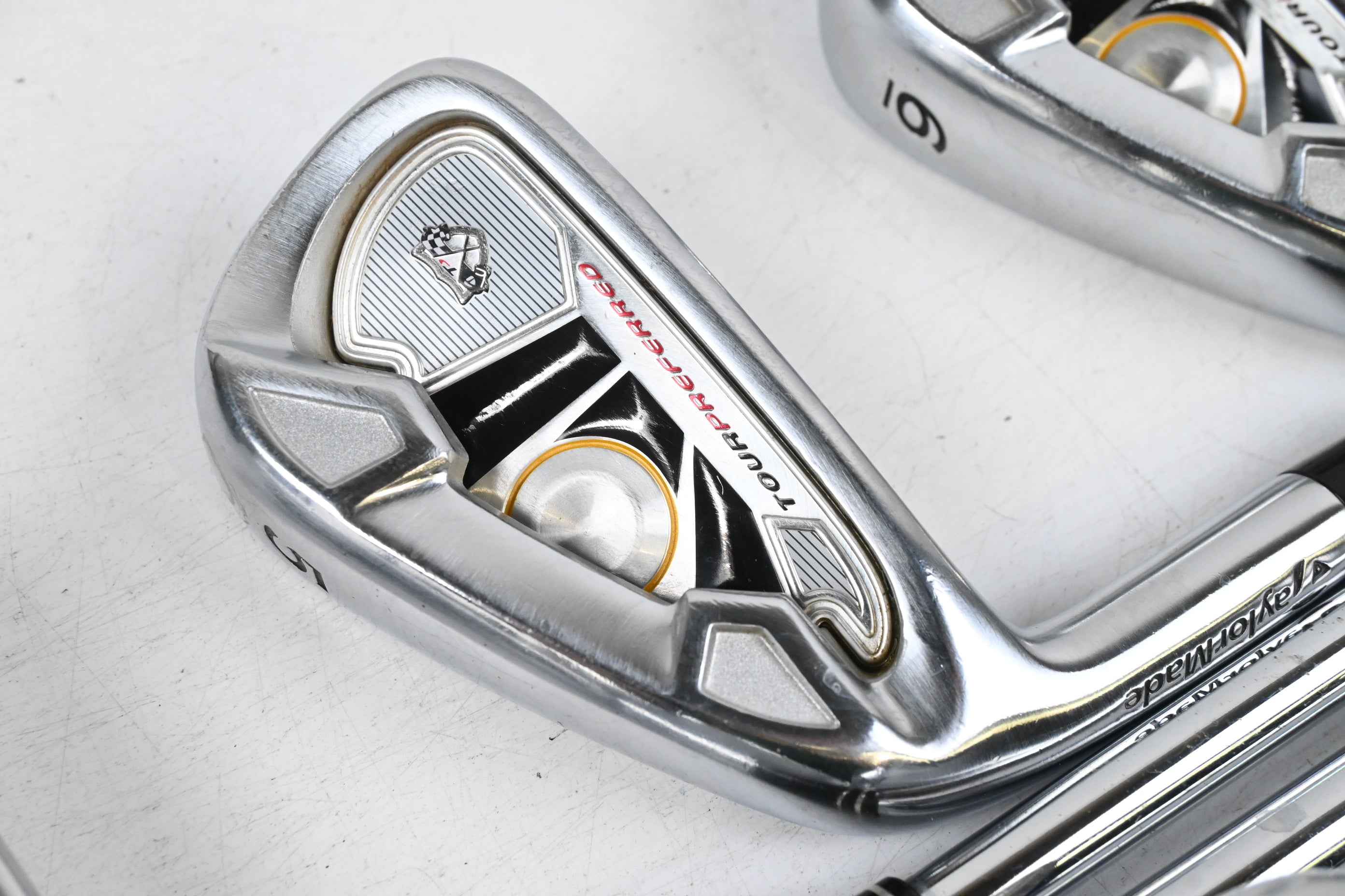 Left Hand Taylormade Tour Preferred TP 2009 Irons / 3-PW / Stiff Flex KBS Tour