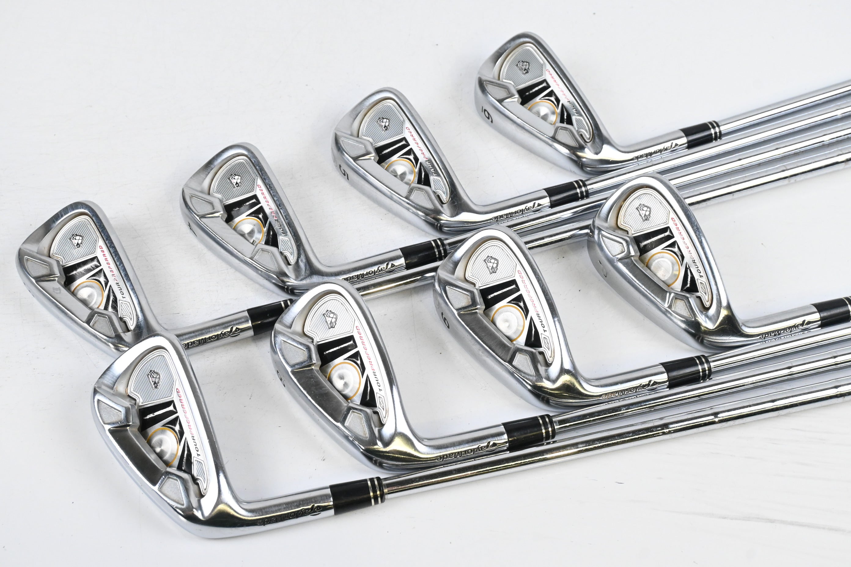 Left Hand Taylormade Tour Preferred TP 2009 Irons / 3-PW / Stiff Flex KBS Tour