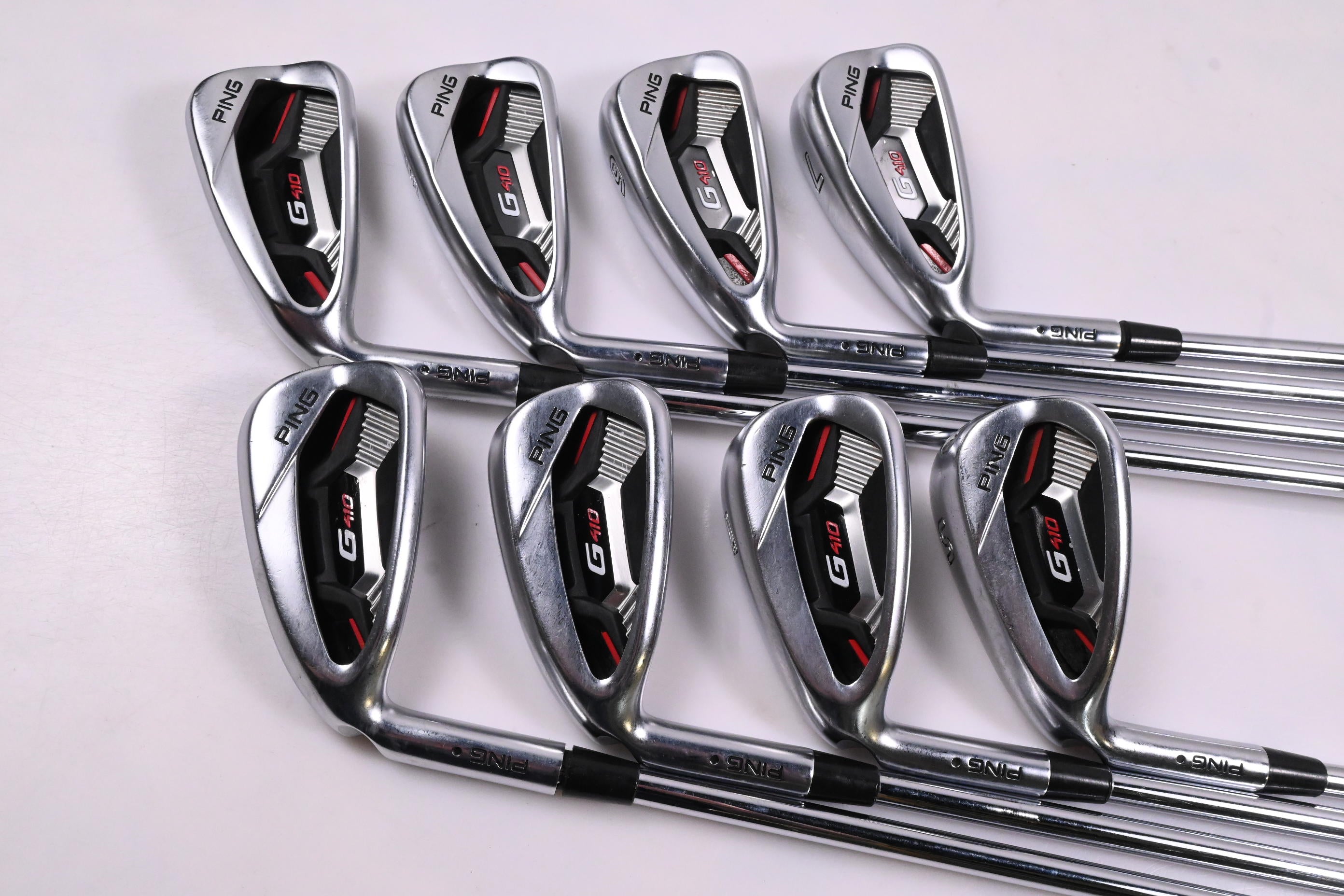 Left Hand Ping G410 Irons / 4-PW+SW / Black Dot /  Regular Flex Ping AWT 2.0