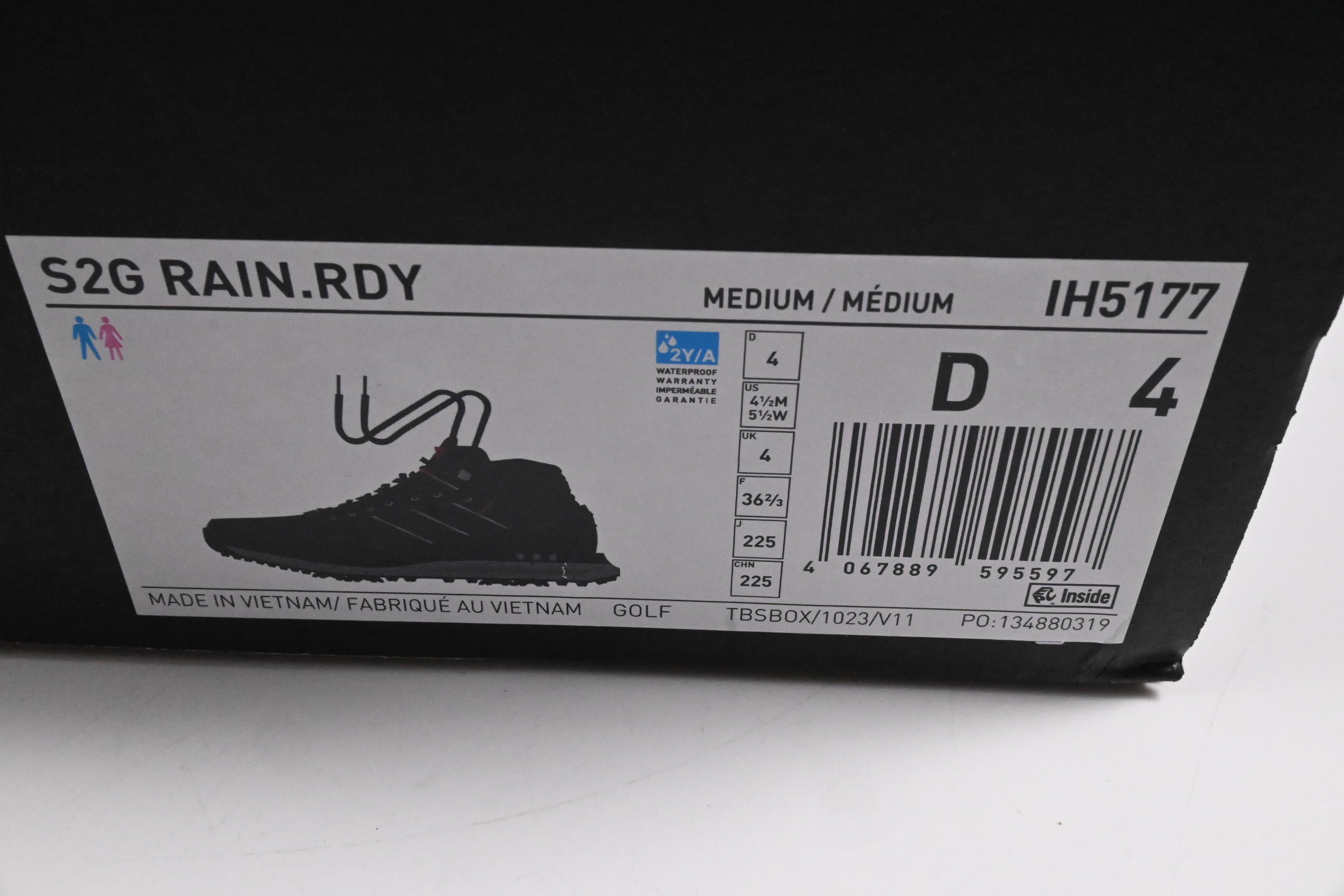 Adidas S2G Rain.RDY Golf Shoes / Size UK 4 / Black