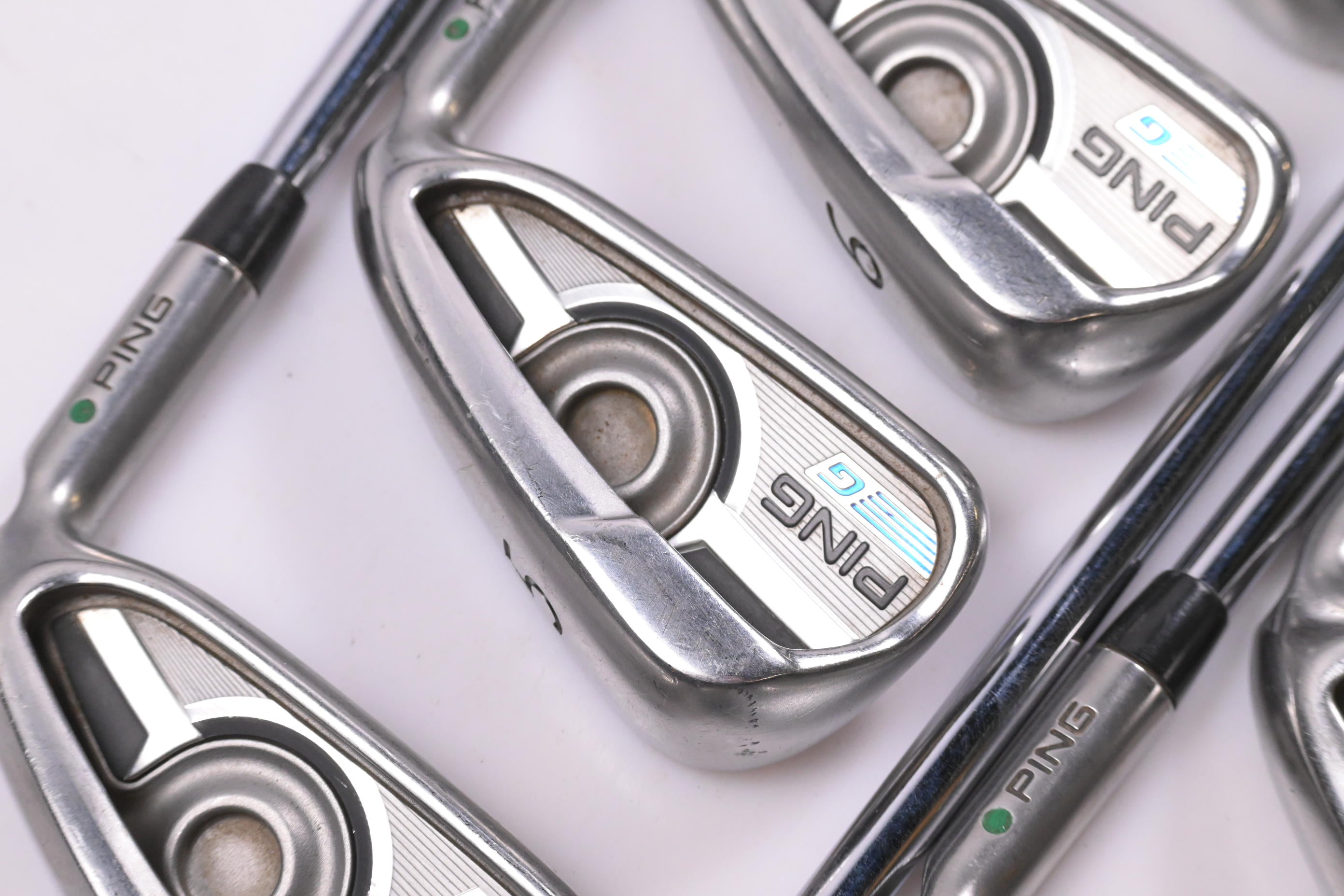 Ping G Series Irons / 4-PW+GW+SW / Green Dot / Stiff Flex Ping AWT 2.0 Shafts