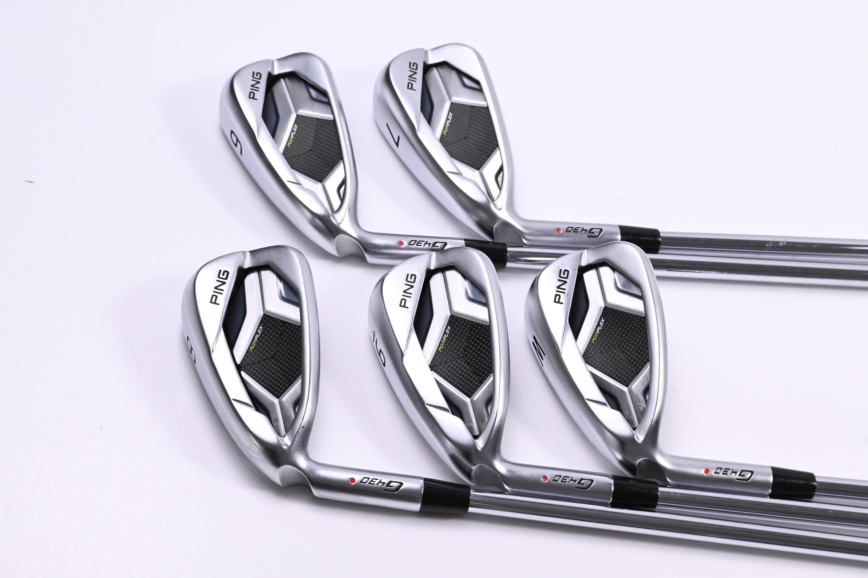 Left Hand Ping G430 Irons / 6-PW / Red Dot / Regular Flex Ping AWT 2.0 Shafts