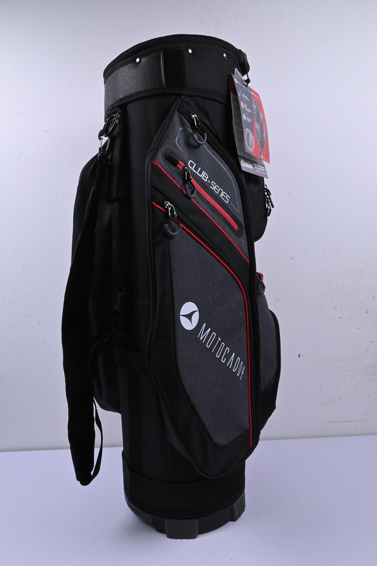 Motocaddy Club Series Cart Bag / 14-Way Divider / Black, Grey & Red