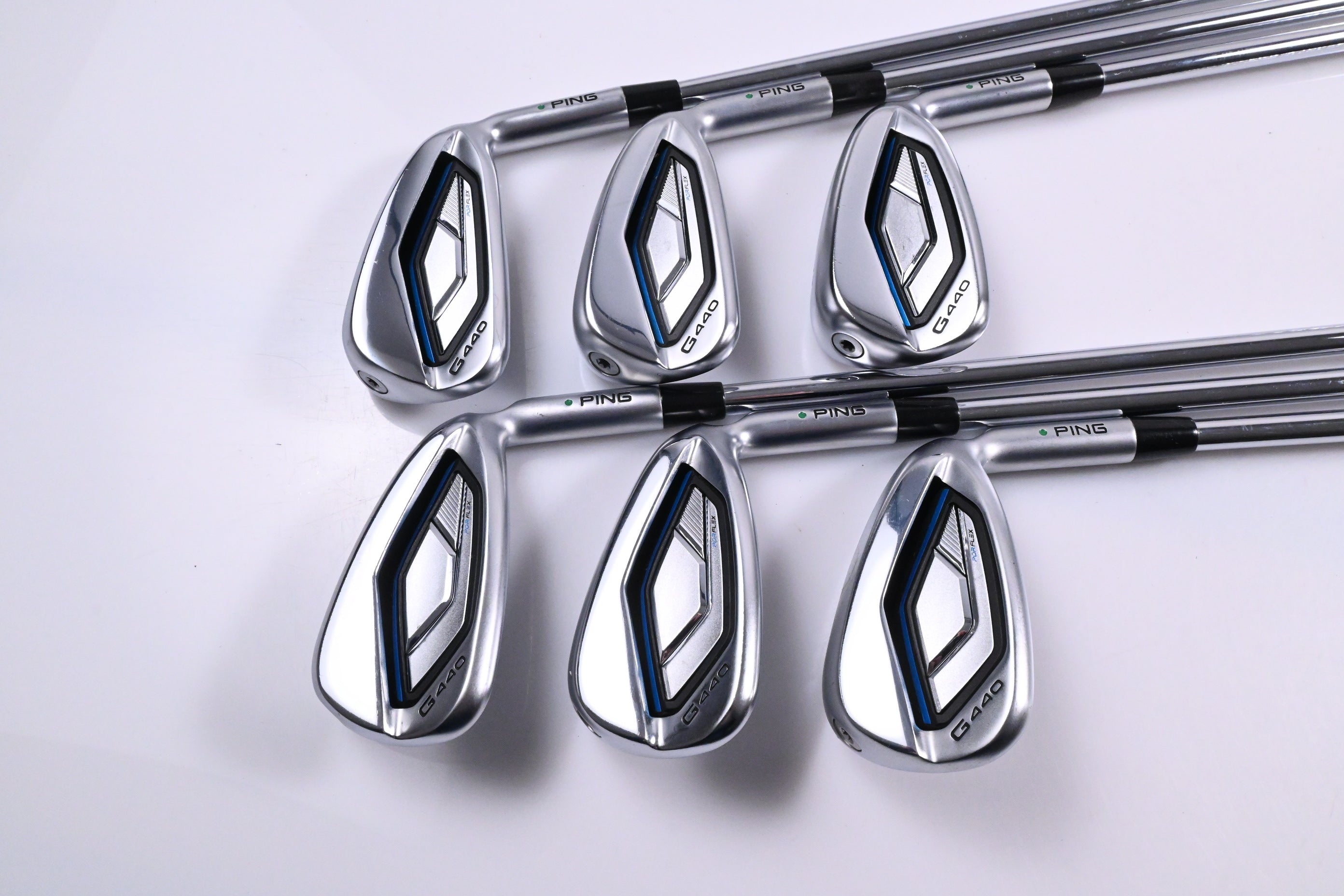 Ping G440 Irons / 6-PW+UW / Green Dot / Stiff Flex Ping AWT 3.0 Shafts