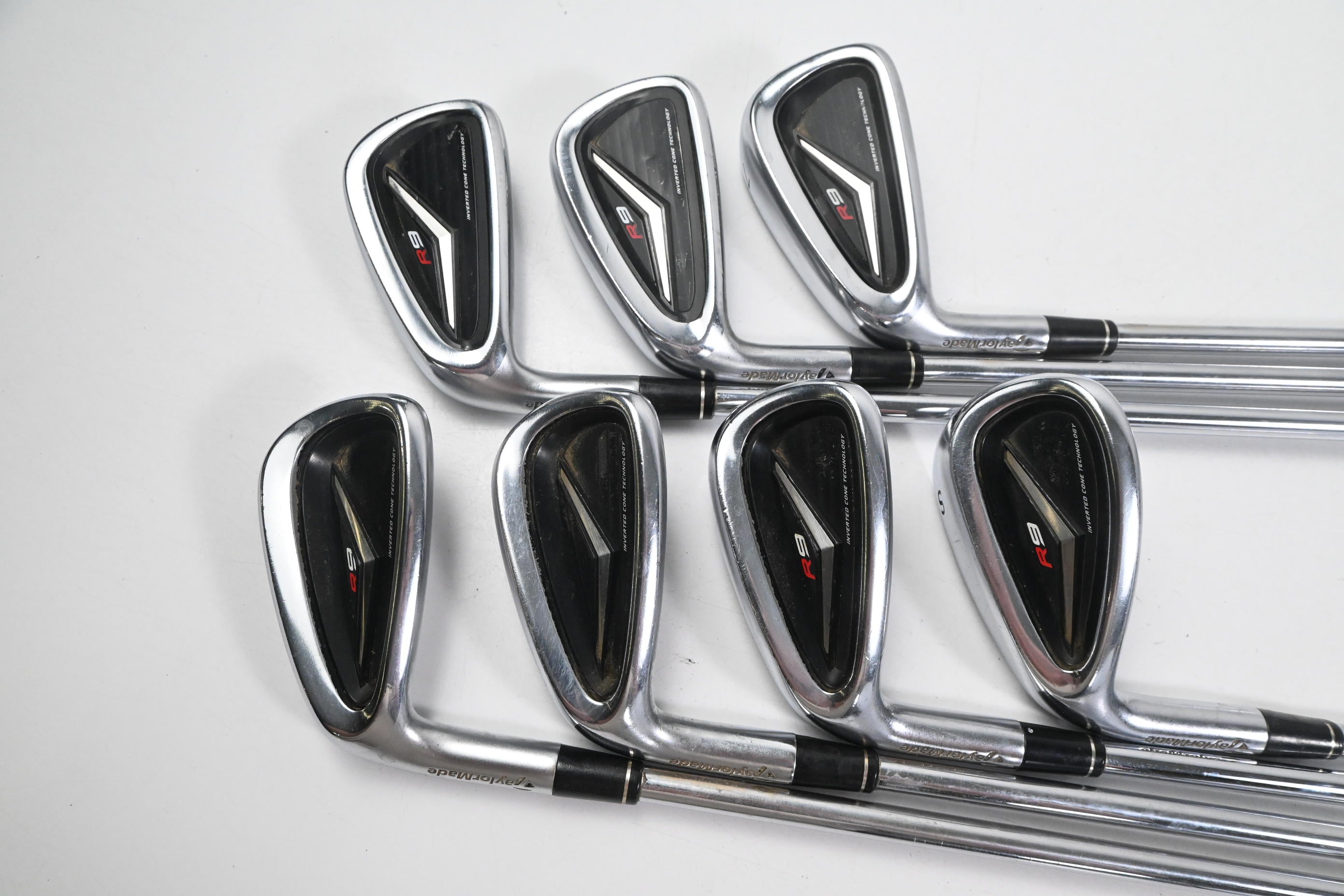 Left Hand Taylormade R9 Irons / 5-PW+SW / Regular Flex KBS 90 Steel Shafts