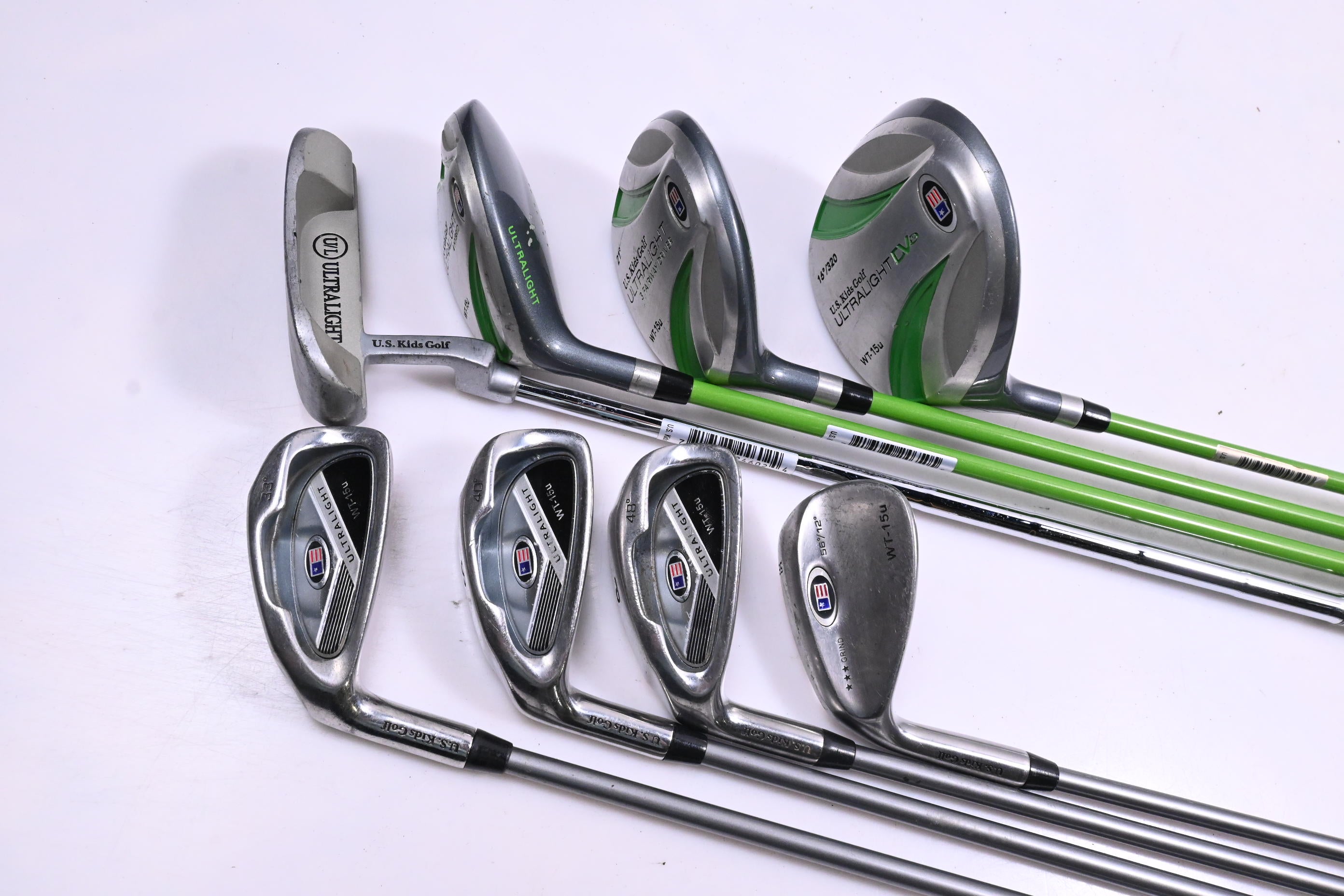 Junior Left Hand US Kids WT-15 Package Set / Woods, Irons, Putter, Bag