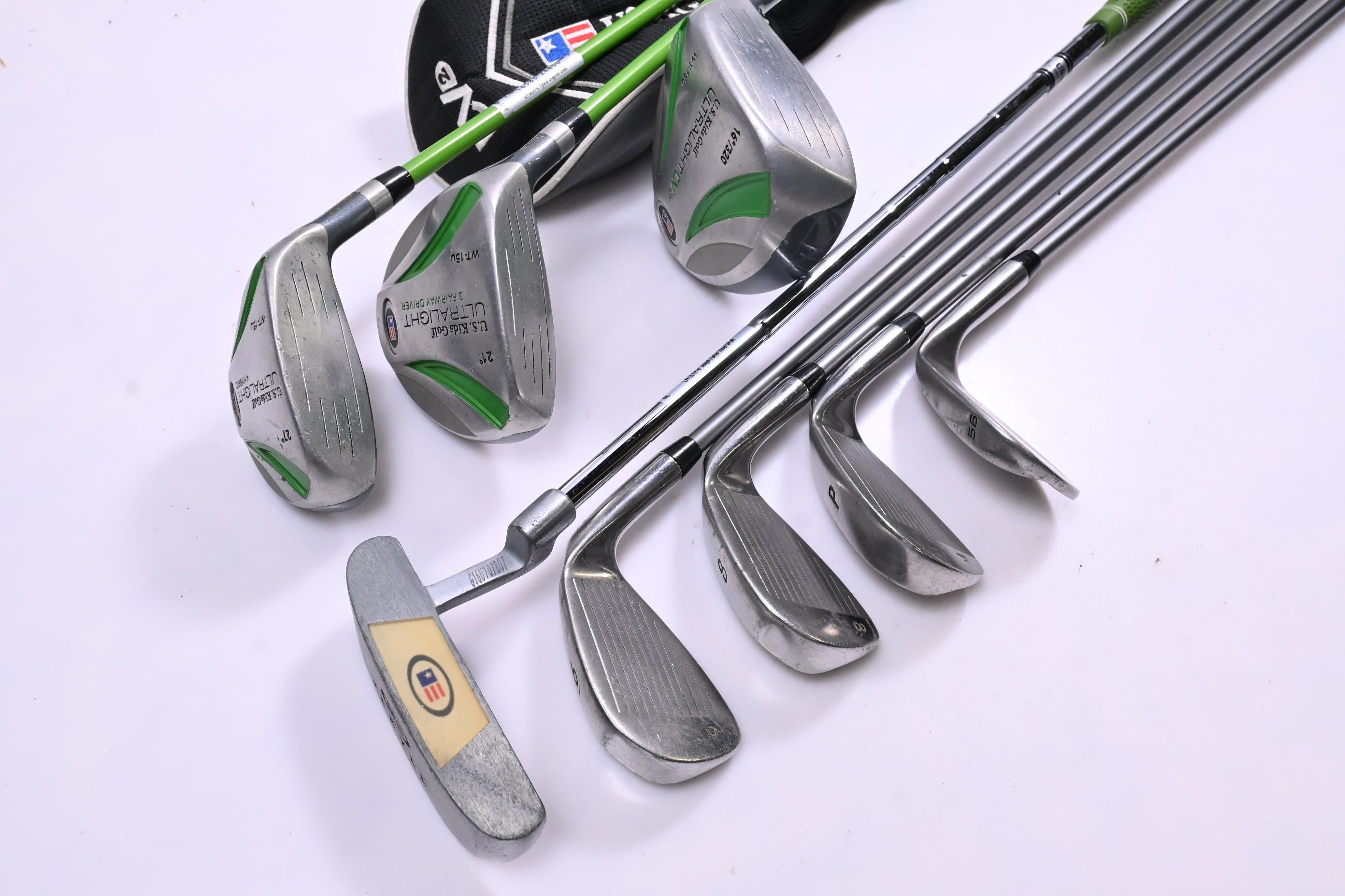 Junior Left Hand US Kids WT-15 Package Set / Woods, Irons, Putter, Bag