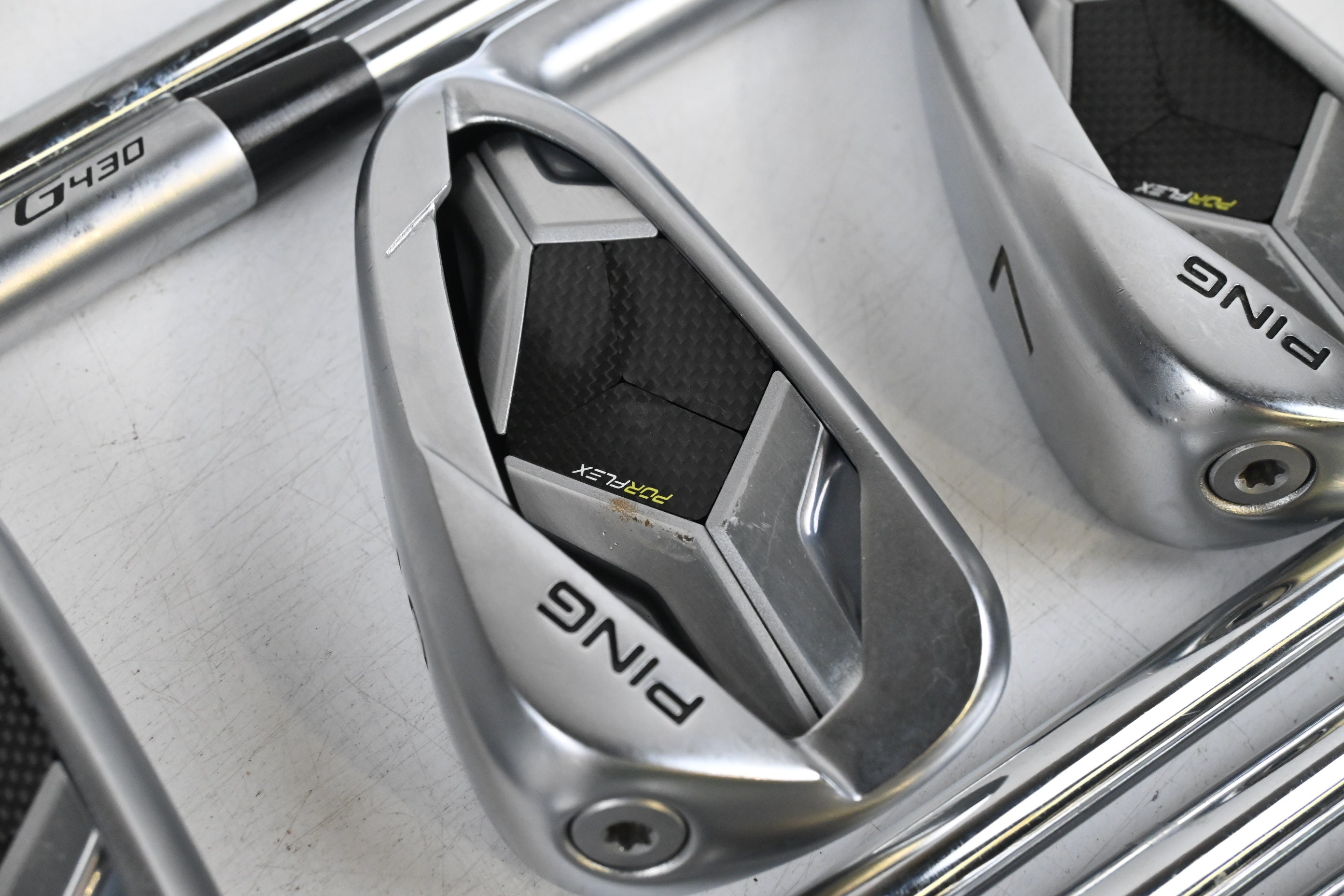 Ping G430 Irons / 4-PW+GW+SW / Green Dot / Regular Flex Ping AWT 2.0 Shafts