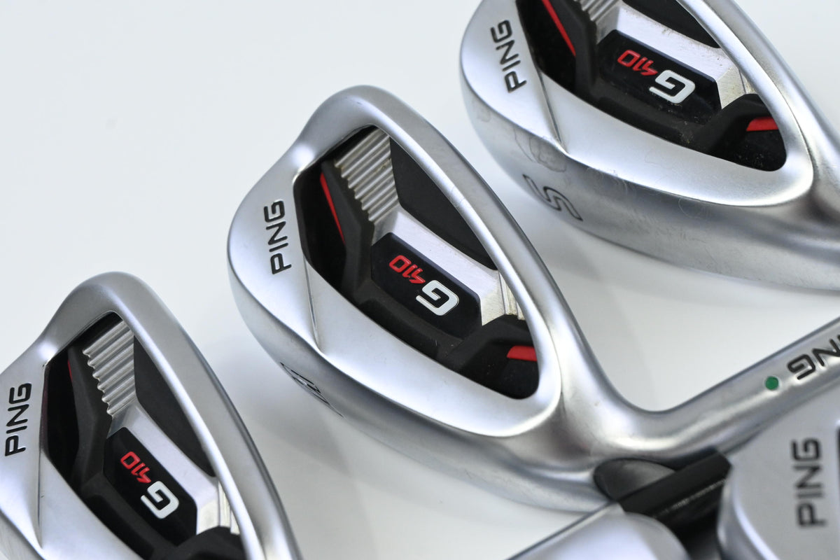 Left Hand Ping G410 Irons / 5-PW+SW / Green Dot / Regular Flex Dynamic Gold 105