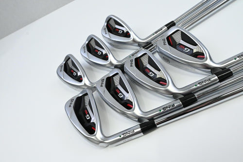 Left Hand Ping G410 Irons / 5-PW+SW / Green Dot / Regular Flex Dynamic Gold 105