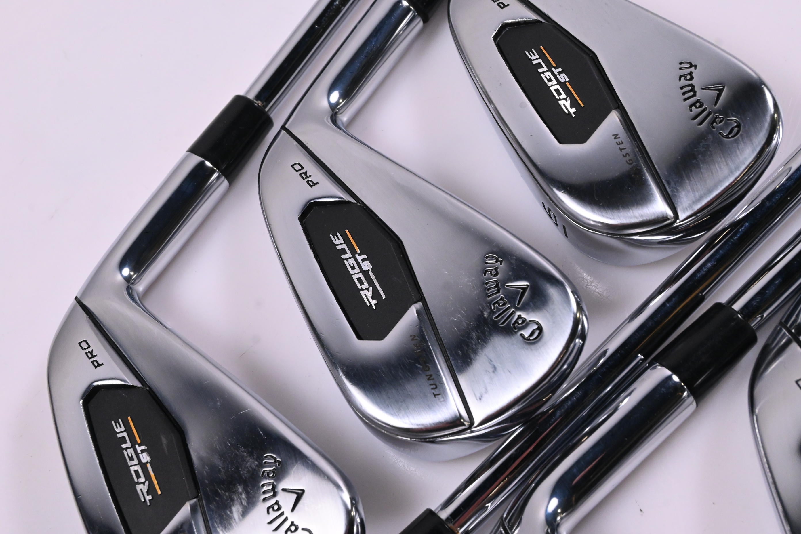 Callaway Rogue ST Pro Irons / 4-PW / Stiff Flex Rifle Tour Flighted 105 Shafts