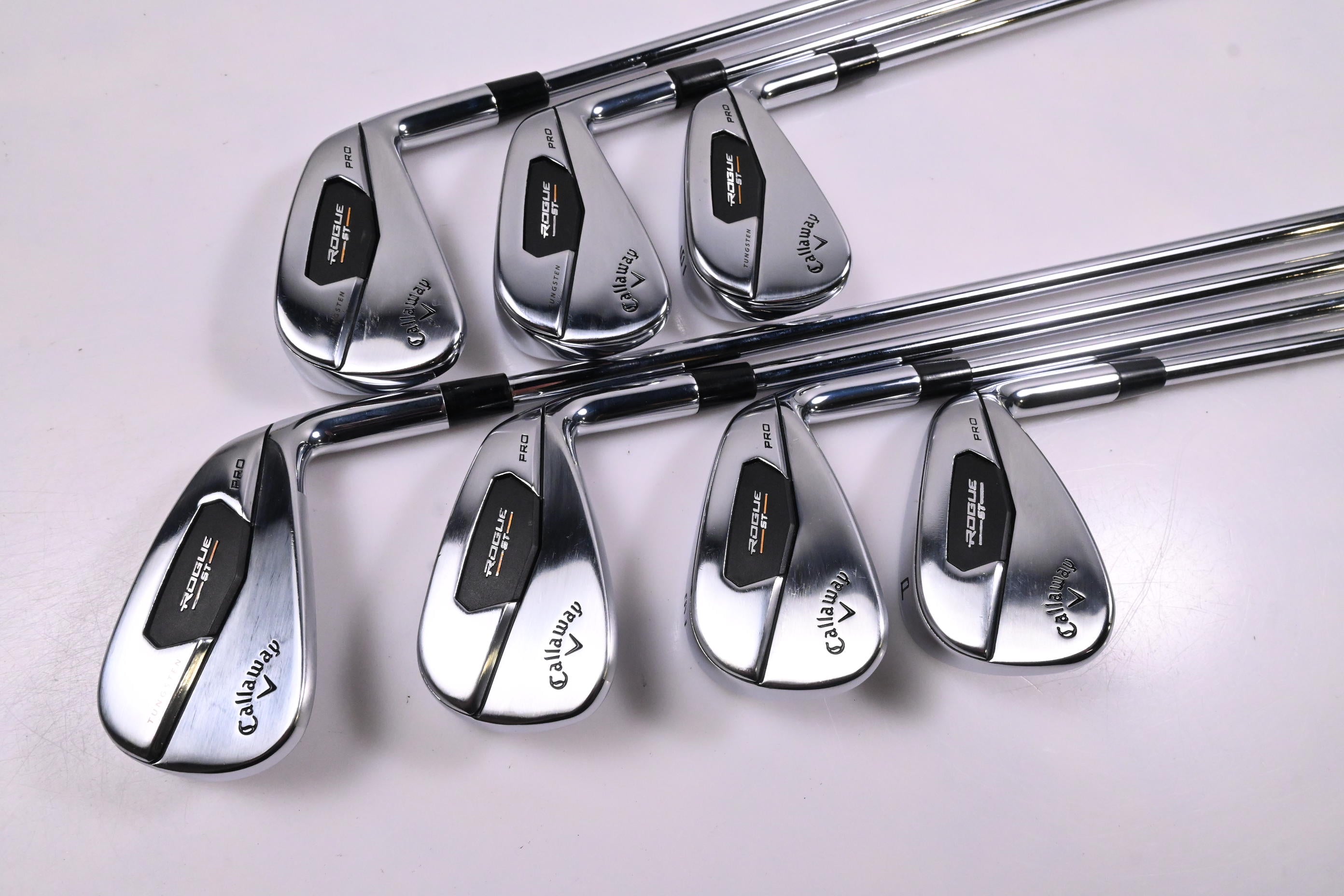 Callaway Rogue ST Pro Irons / 4-PW / Stiff Flex Rifle Tour Flighted 105 Shafts