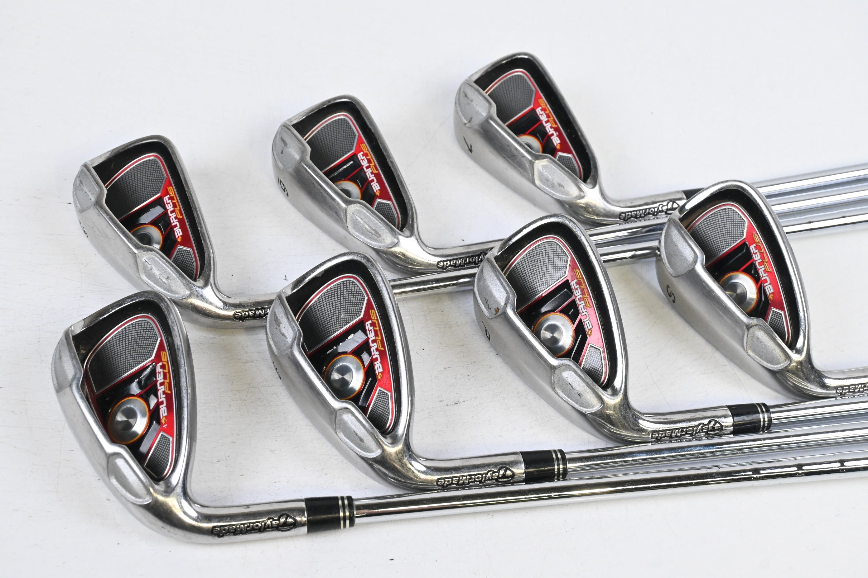 Left Hand Taylormade Burner Plus Irons / 5-PW+SW / Stiff Flex Burner 85 Shafts