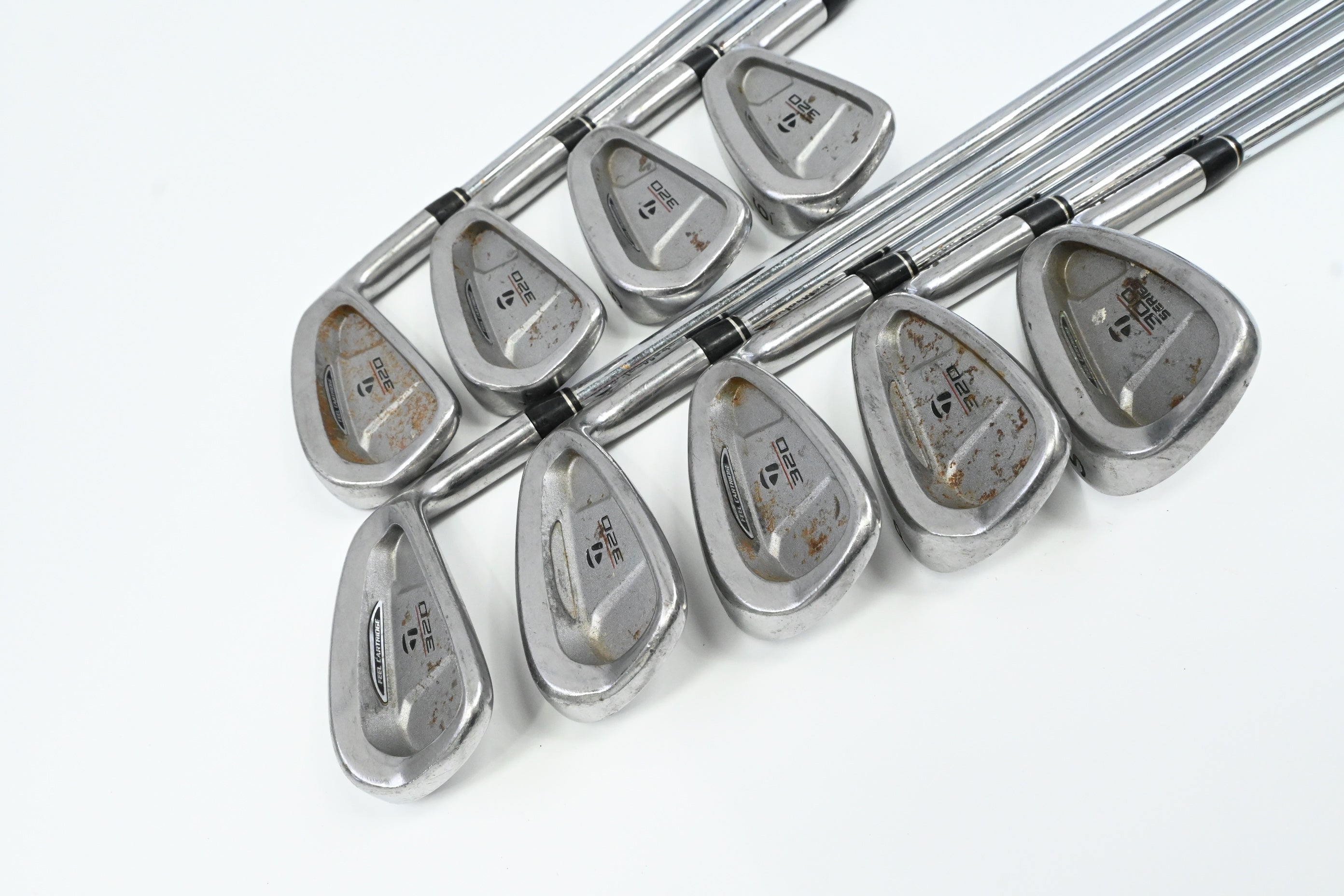 Taylormade 320 Steel Irons / 3-PW+SW / Stiff Flex Flighted Rifle 90 Shafts