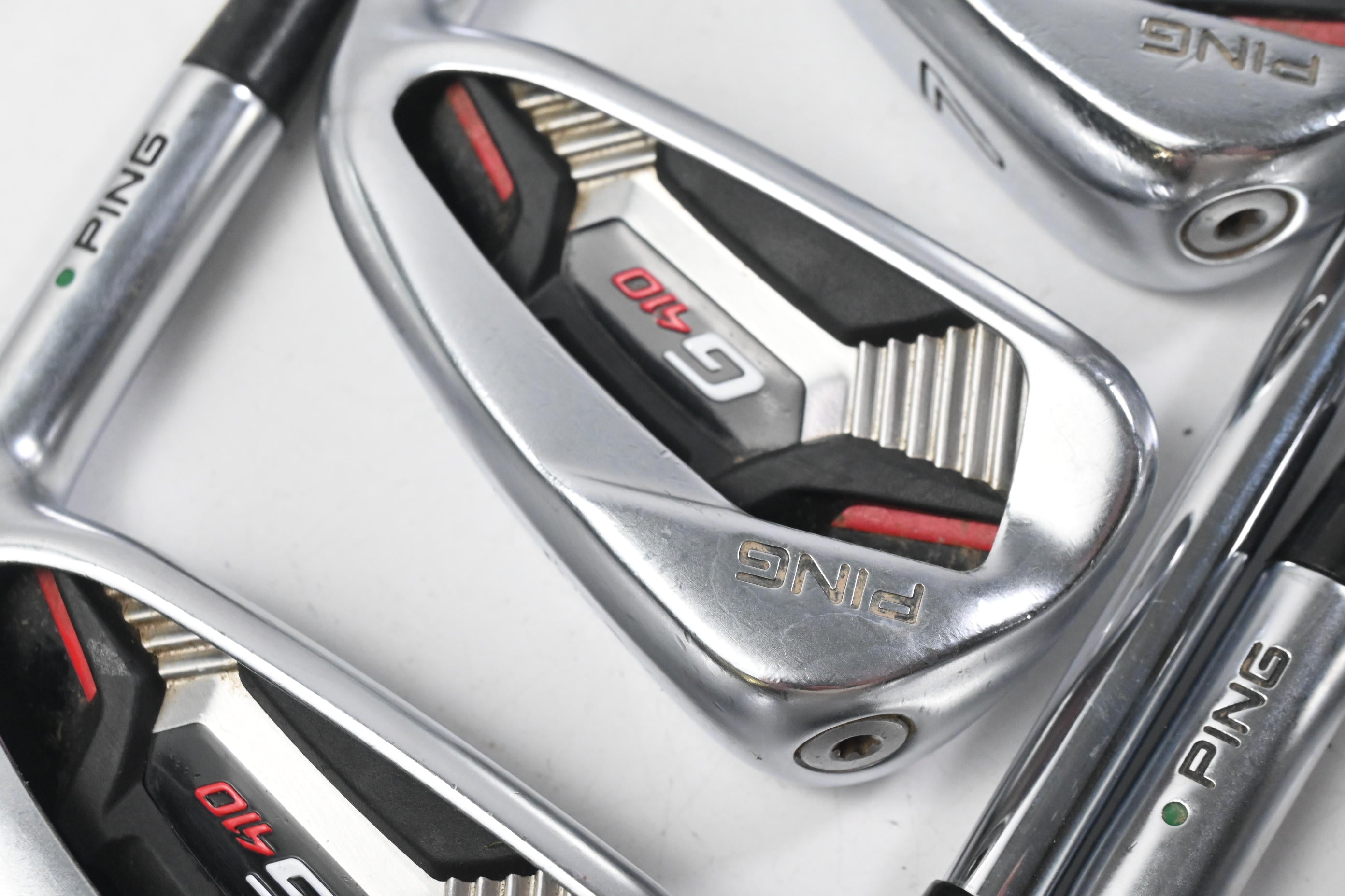 Ping G410 Irons / 5-PW+GW / Green Dot / Stiff Flex Ping AWT 2.0 Shafts