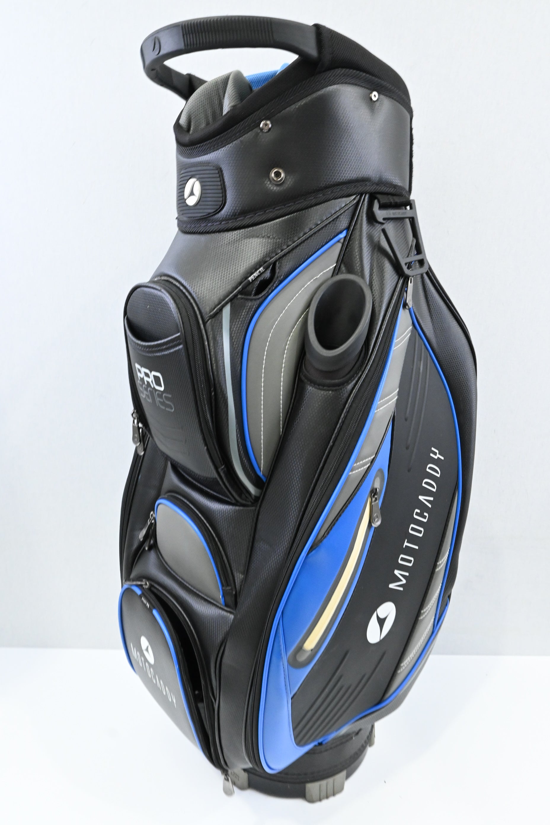 Motocaddy Pro Series Cart Bag / 14-Way Divider / Black, Blue, Grey