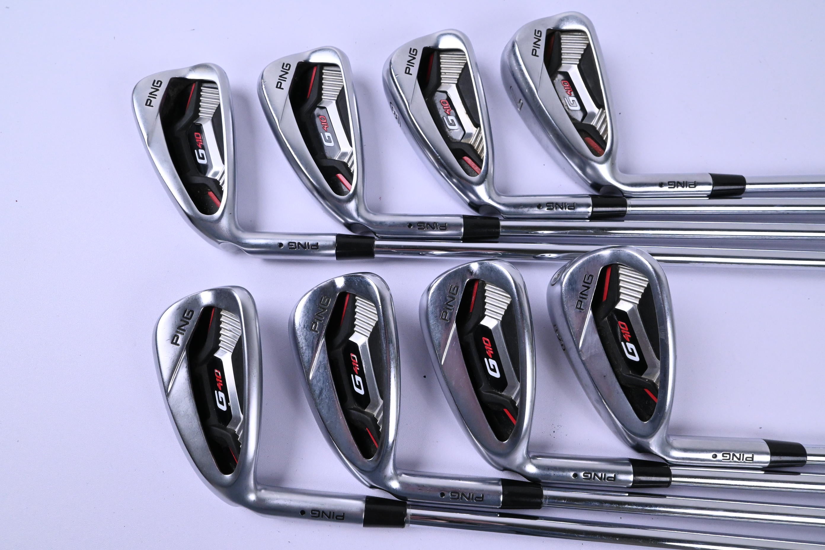 Left Hand Ping G410 Irons / 4-PW+SW / Black Dot / Regular Flex AWT 2.0 Shafts