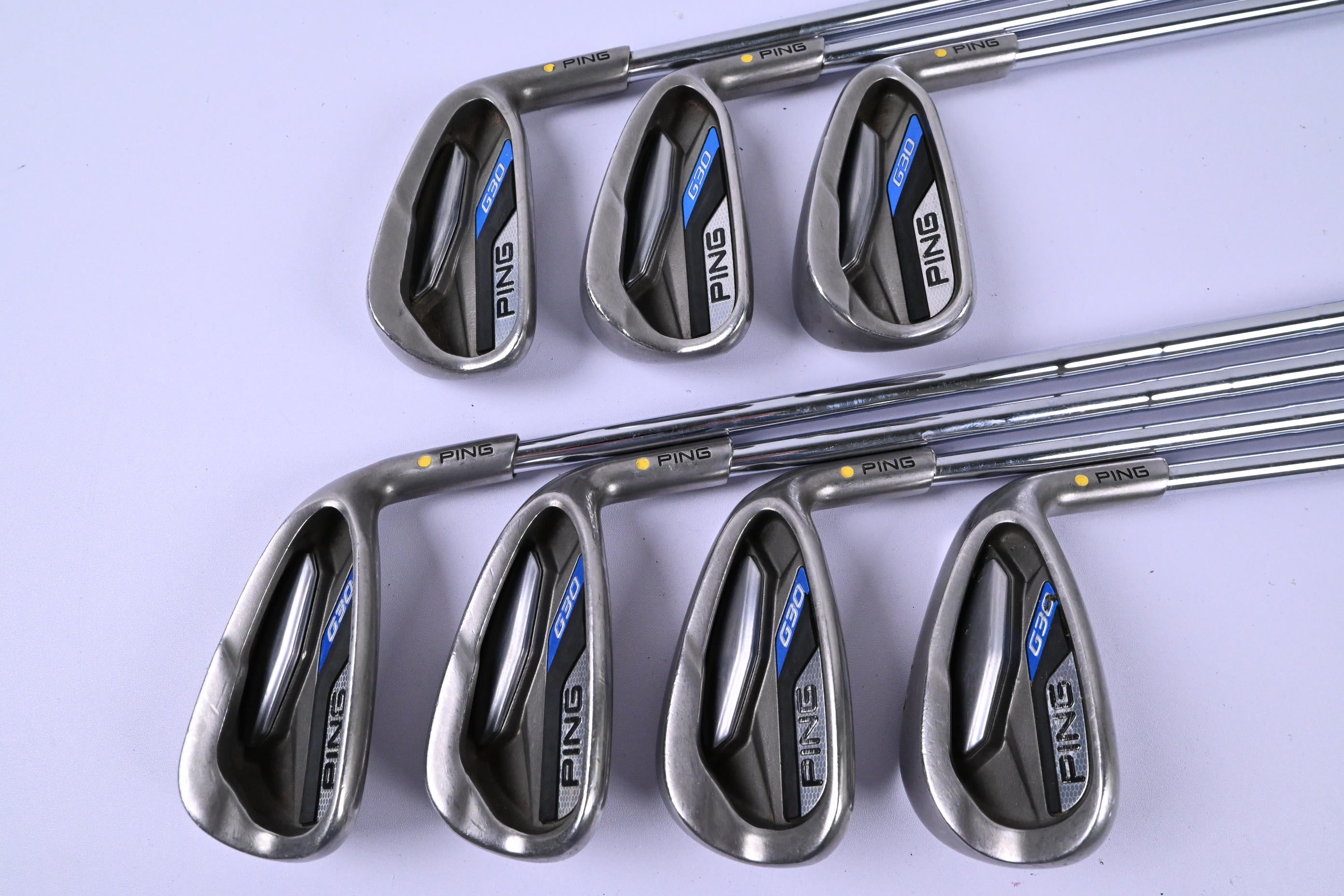 Ping G30 Irons / 5-PW+SW / Yellow Dot / Stiff Flex Ping CFS Distance Shafts