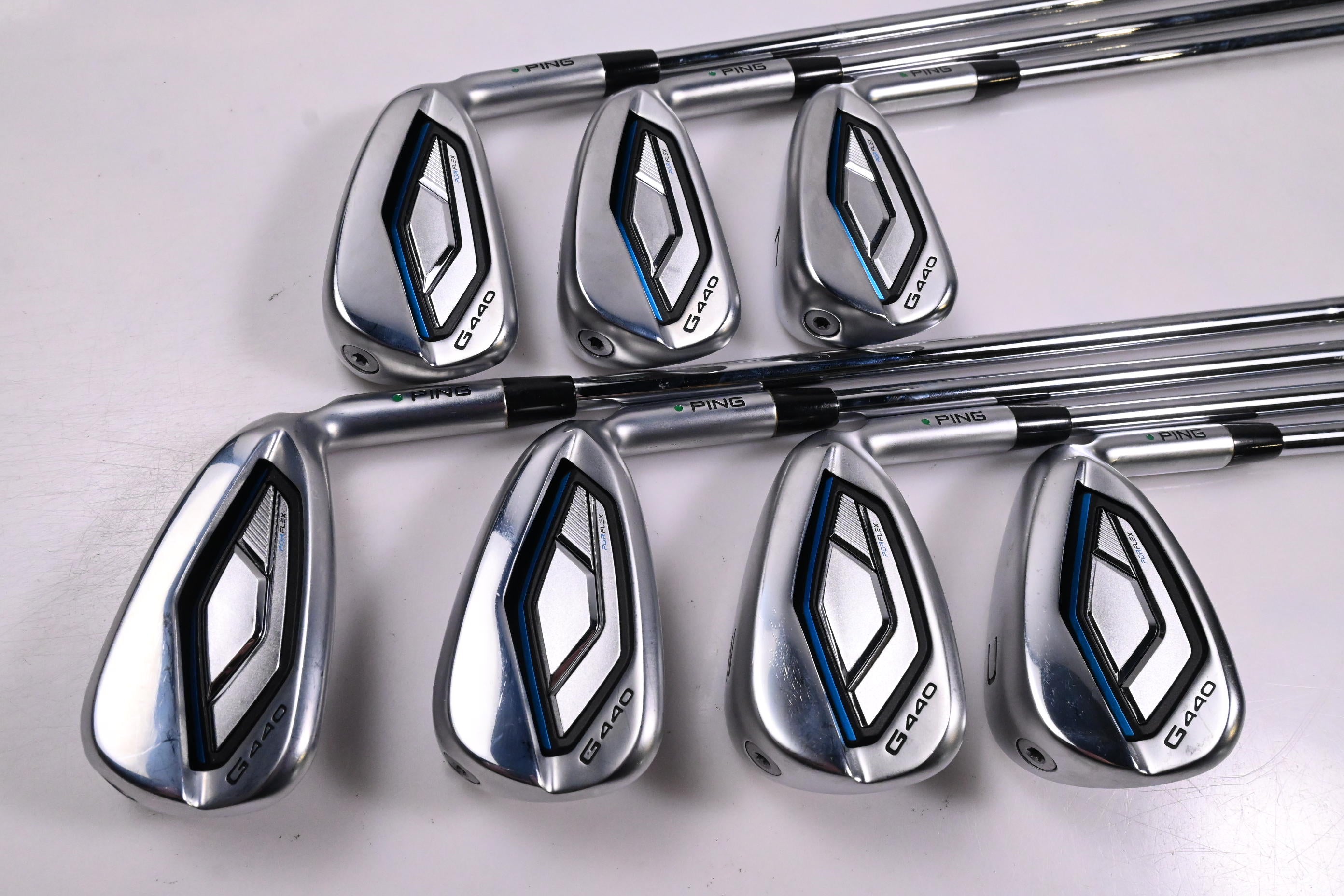 Ping G440 Irons / 5-PW+GW / Green Dot / Regular Flex Ping AWT 3.0 Shafts