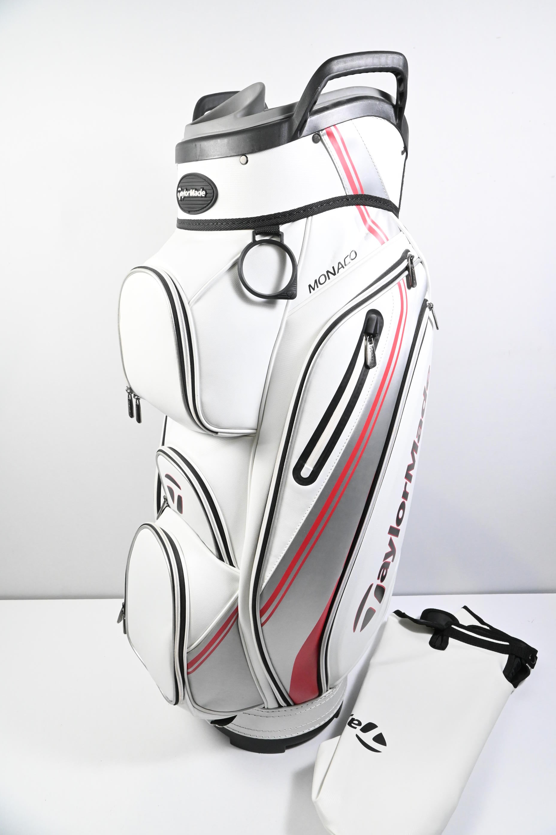 Taylormade Monaco Cart Bag / 14-Way Divider / White, Grey & Red