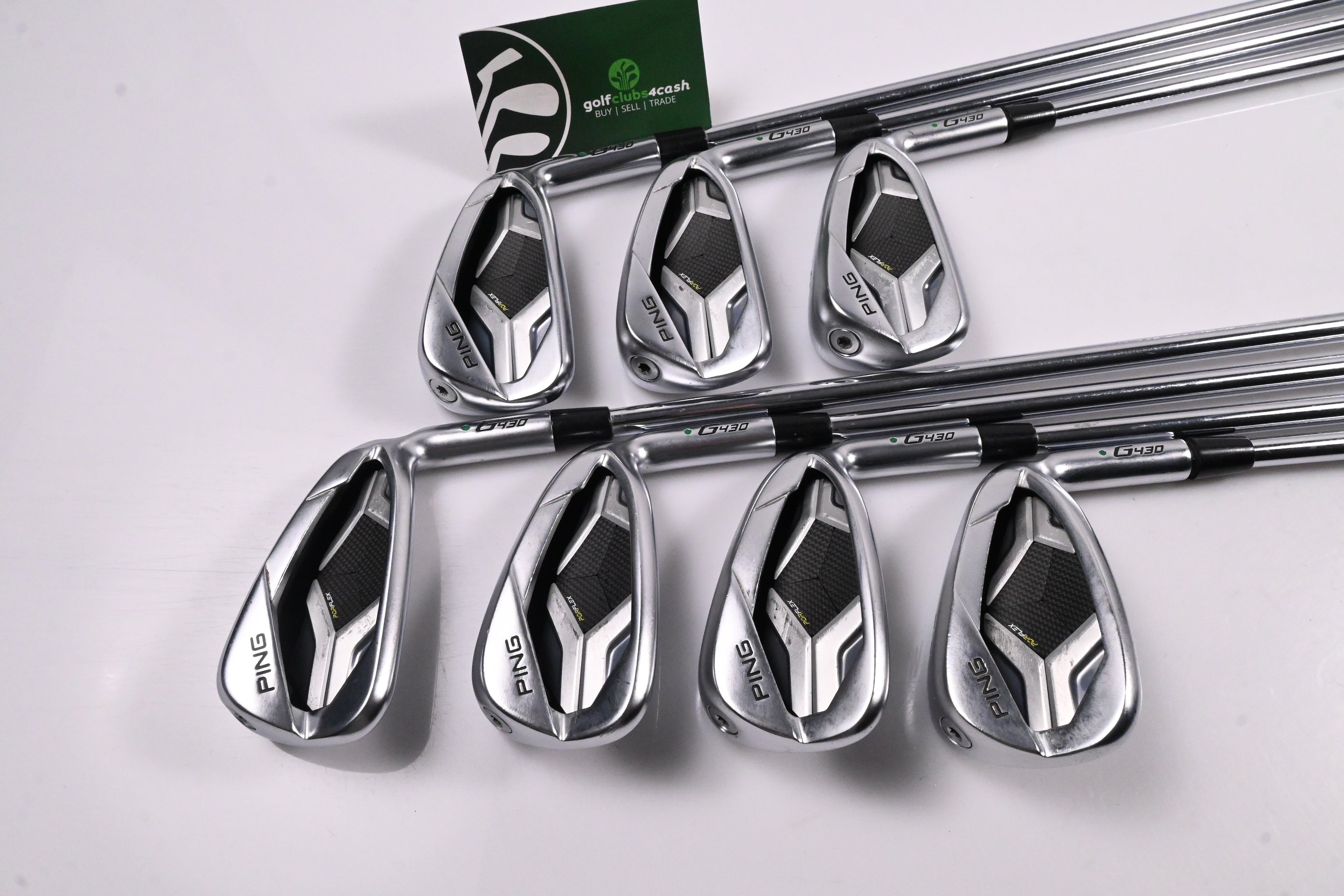 Ping G430 Irons / 4-PW / Green Dot / Regular Flex Ping AWT 2.0 Shafts