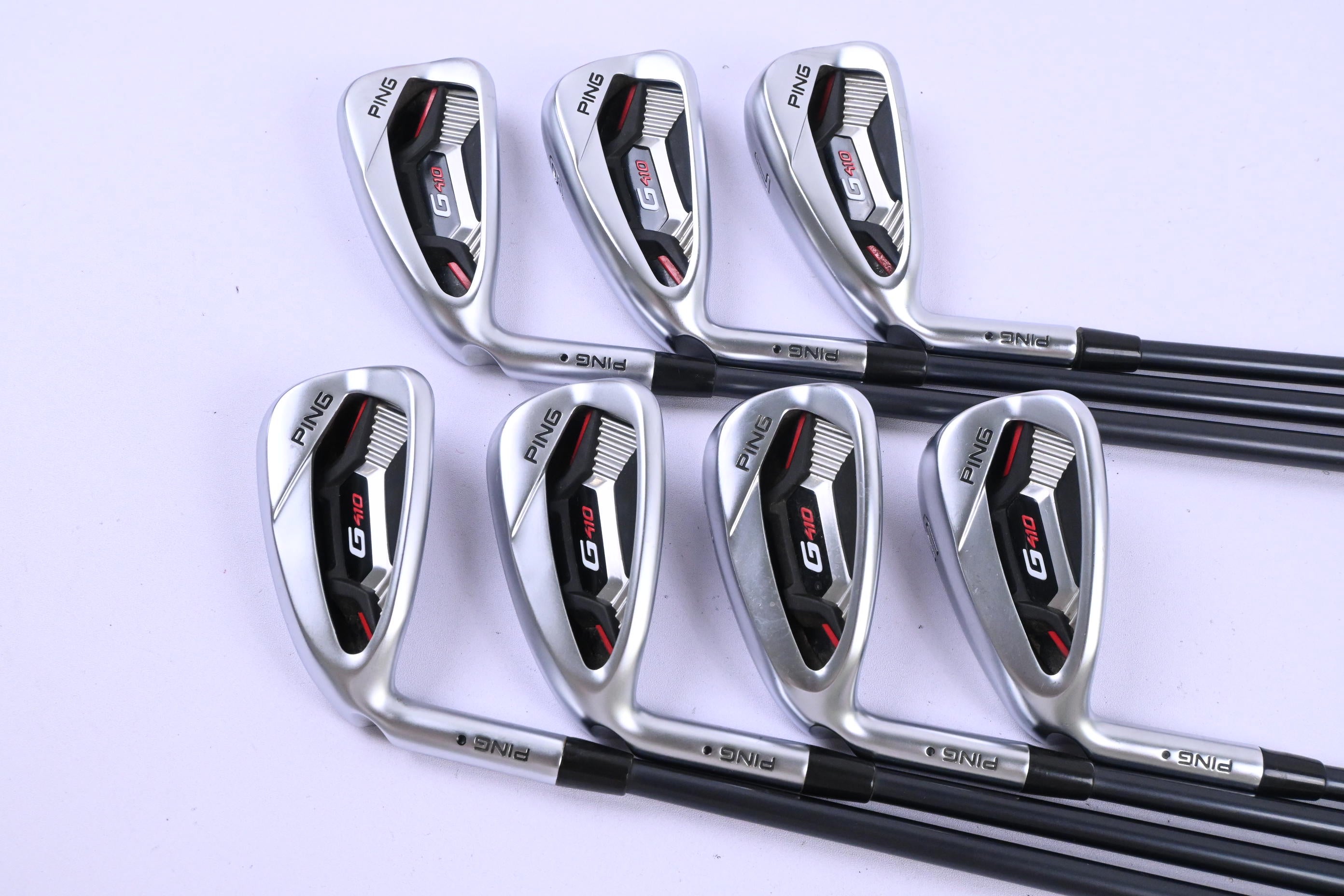 Left Hand Ping G410 Irons / 5-PW+GW / Black Dot / Regular Flex Ping Alta CB Red