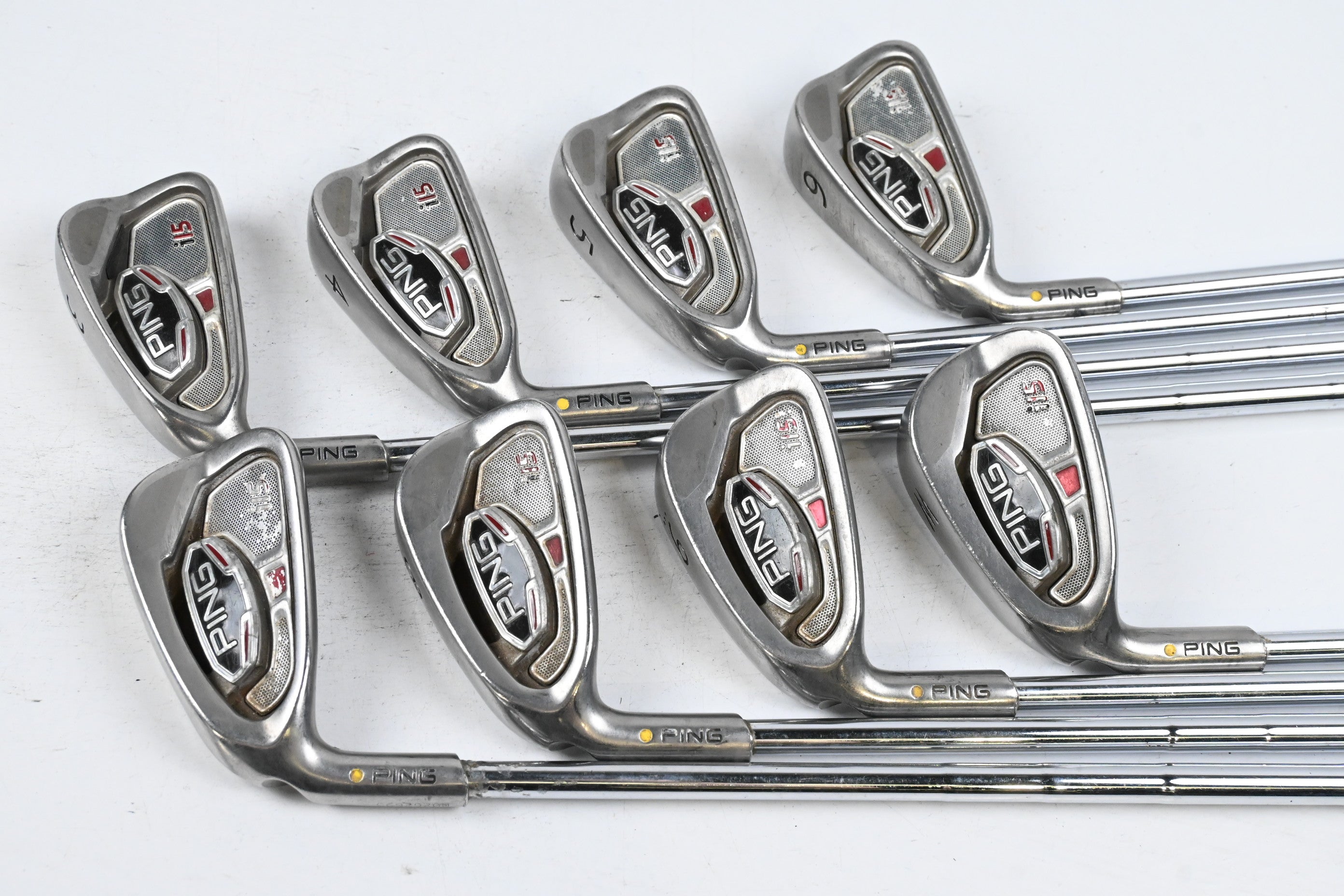 Left Hand Ping i15 Irons / 3-PW / Yellow Dot / Regular Flex Ping Karsten Shafts