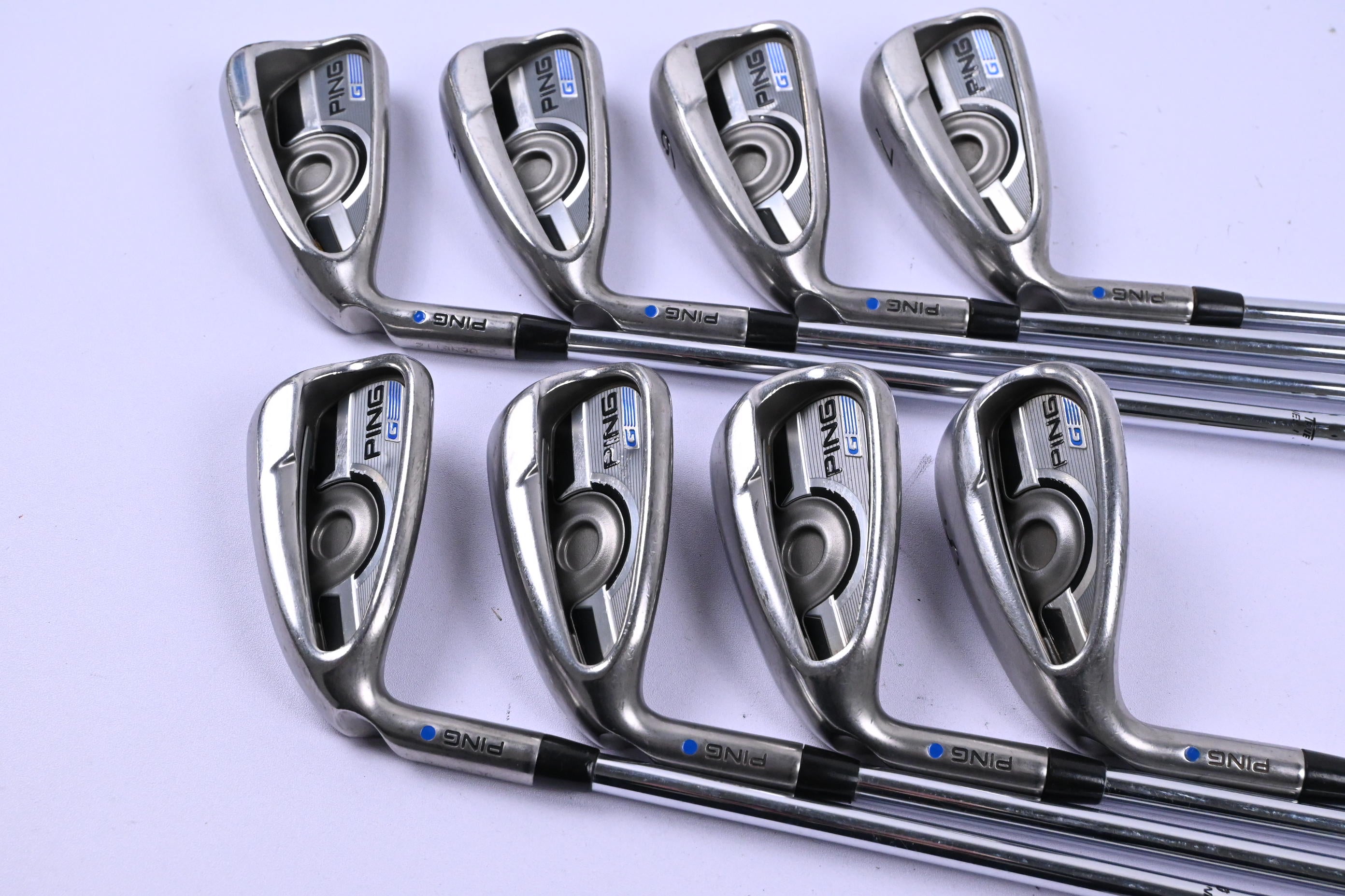Left Hand Ping G Series Irons / 4-PW+SW / Blue Dot / Stiff Flex XP 95 Shafts