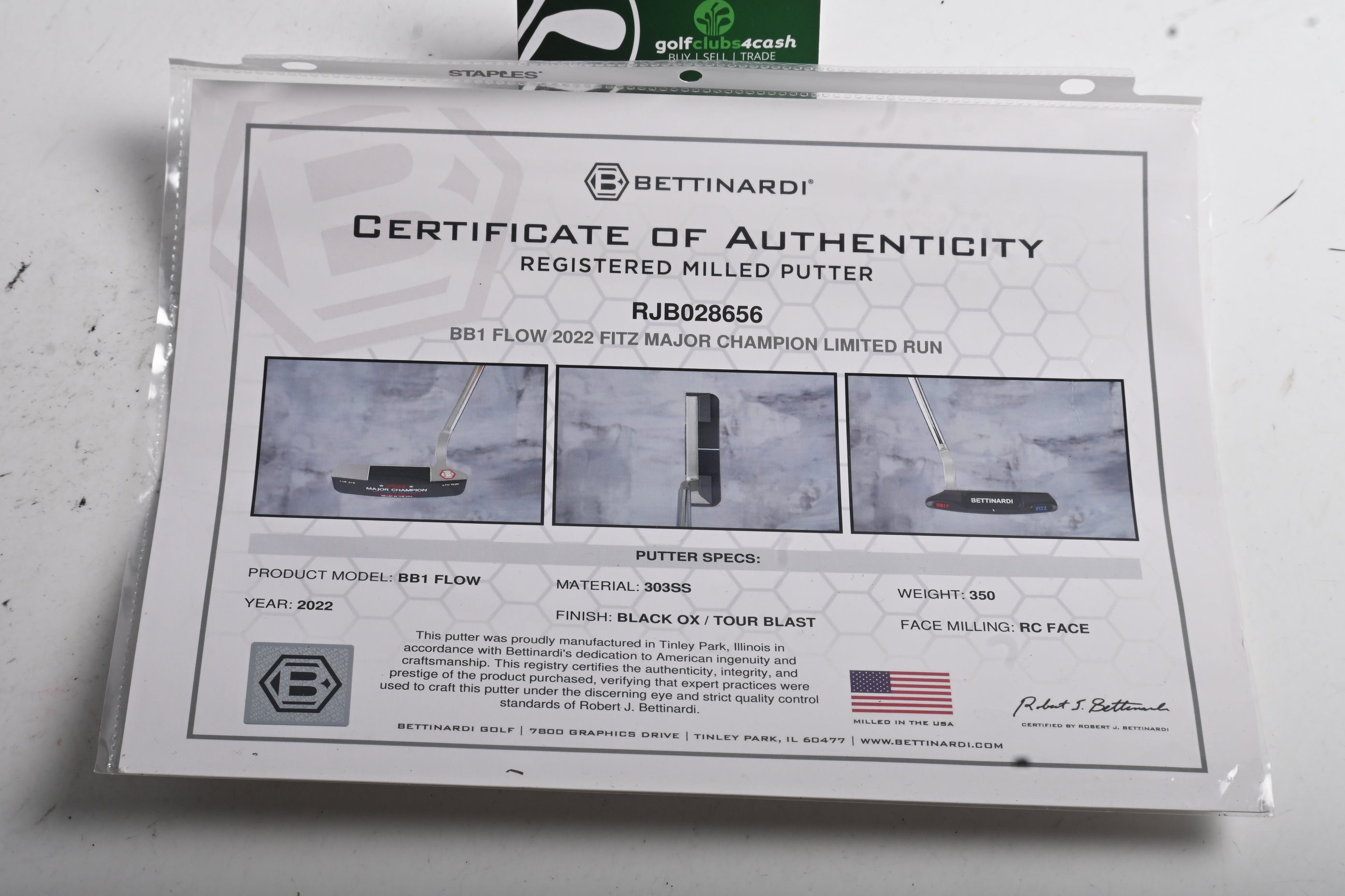 Bettinardi Matt Fitzpatrick BB1 FITZ 2022 Major Champion Putter / 35 Inch