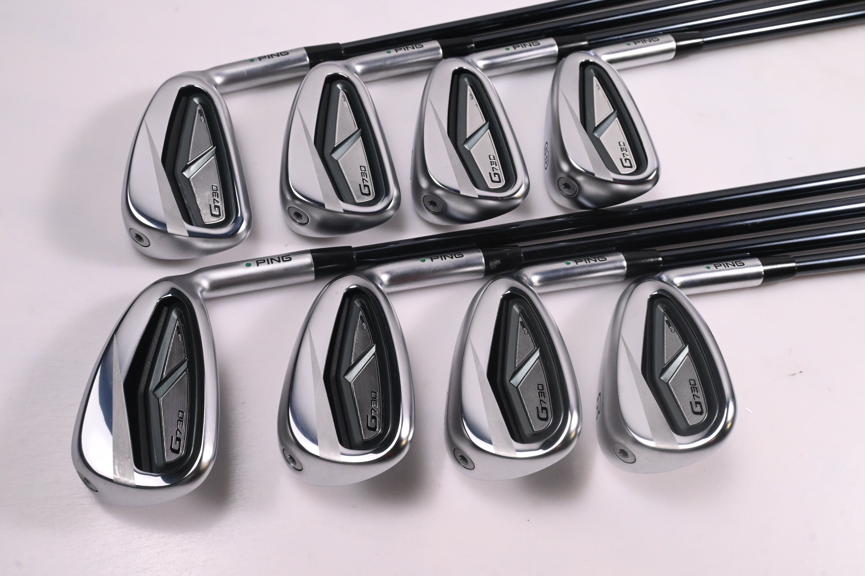 Ping G730 Irons / 5-PW+GW+50° / Green Dot / Senior Flex UST Recoil Dart 65