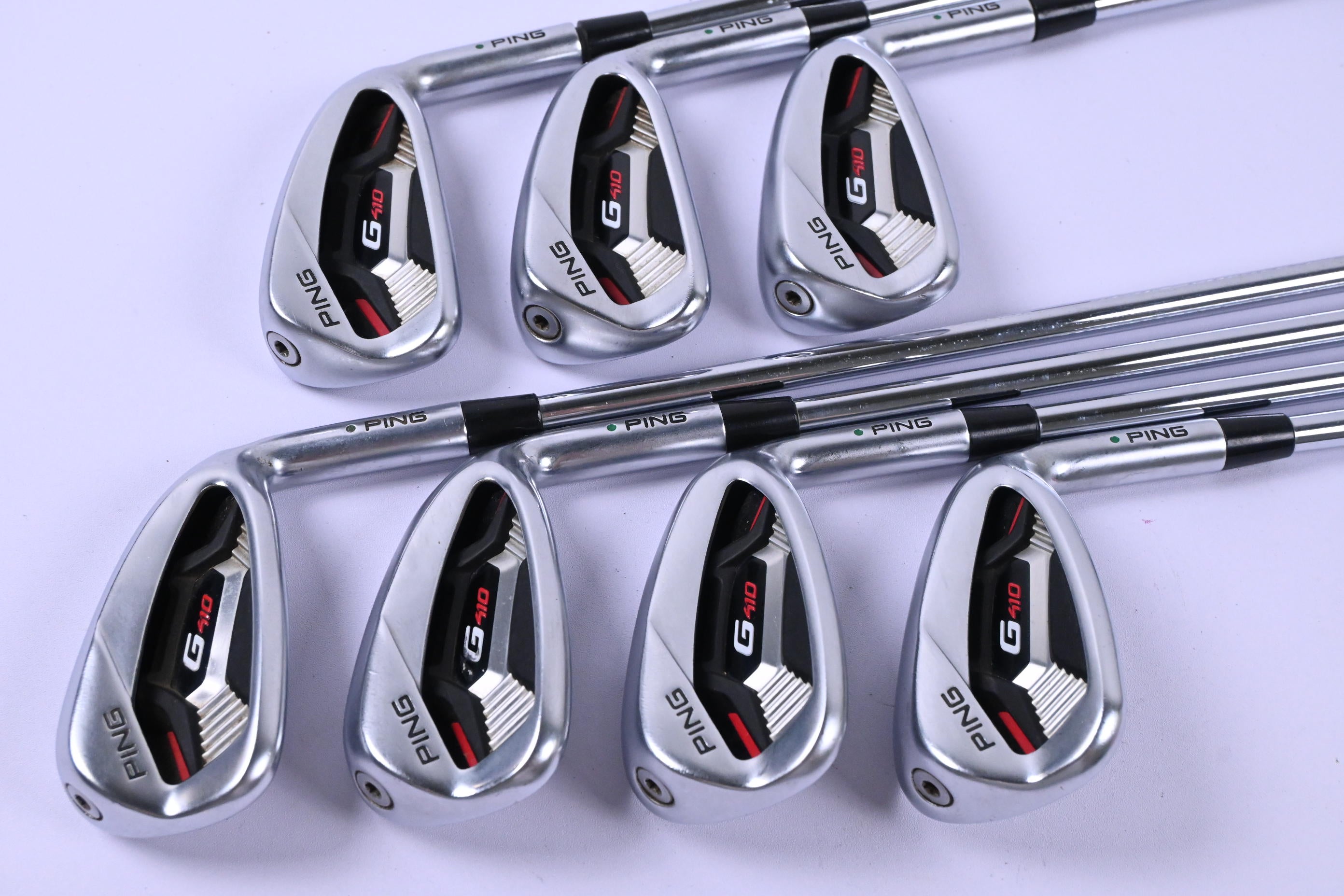 Ping G410 Irons / 5-PW+GW / Green Dot / Regular Flex Ping AWT 2.0 Shafts