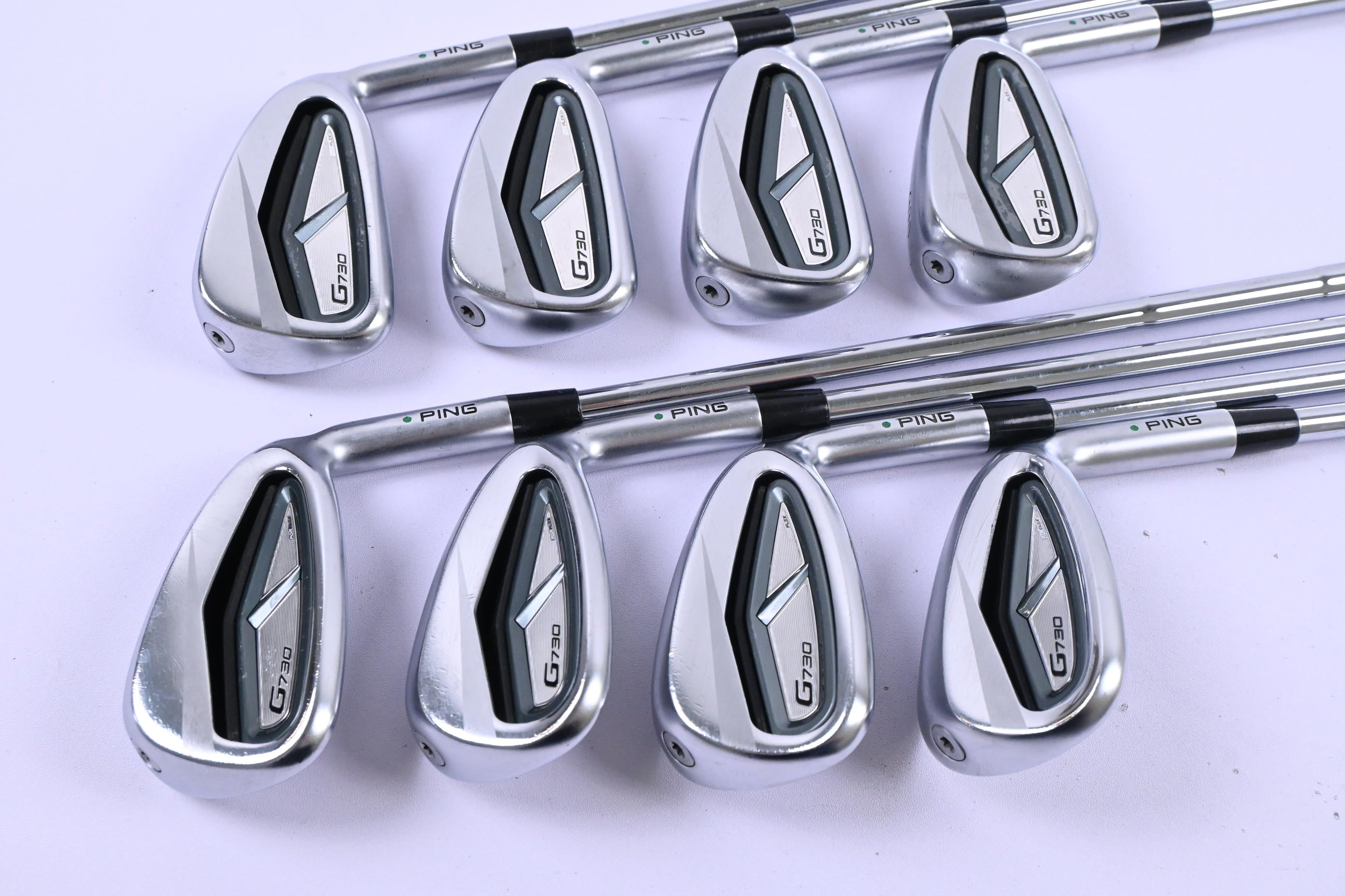 Ping G730 Irons / 5-PW+GW+SW / Green Dot / Regular Flex Dynamic Gold Shafts