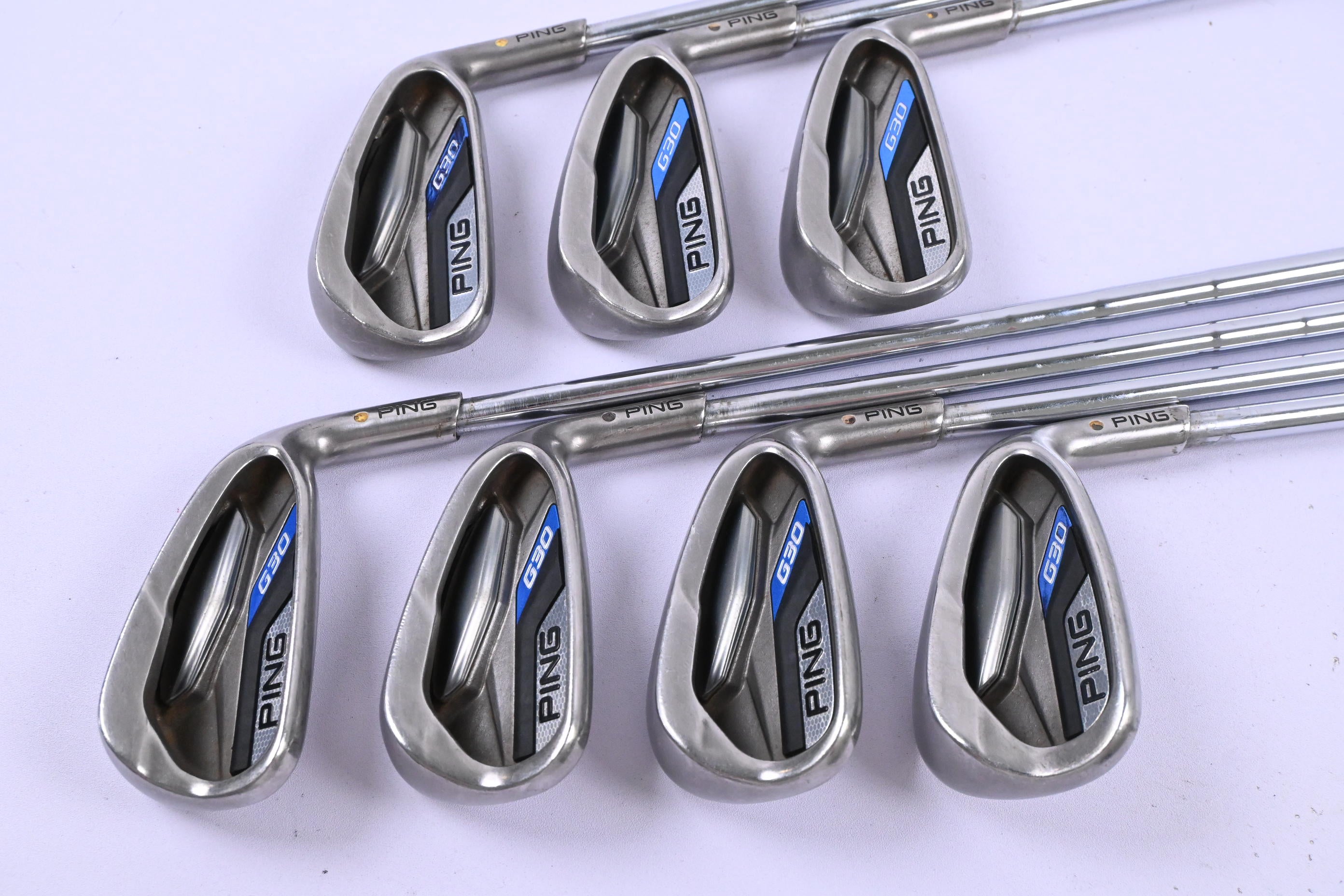Ping G30 Irons / 4-PW / Yellow Dot / Stiff Flex Ping CFS Distance Shafts