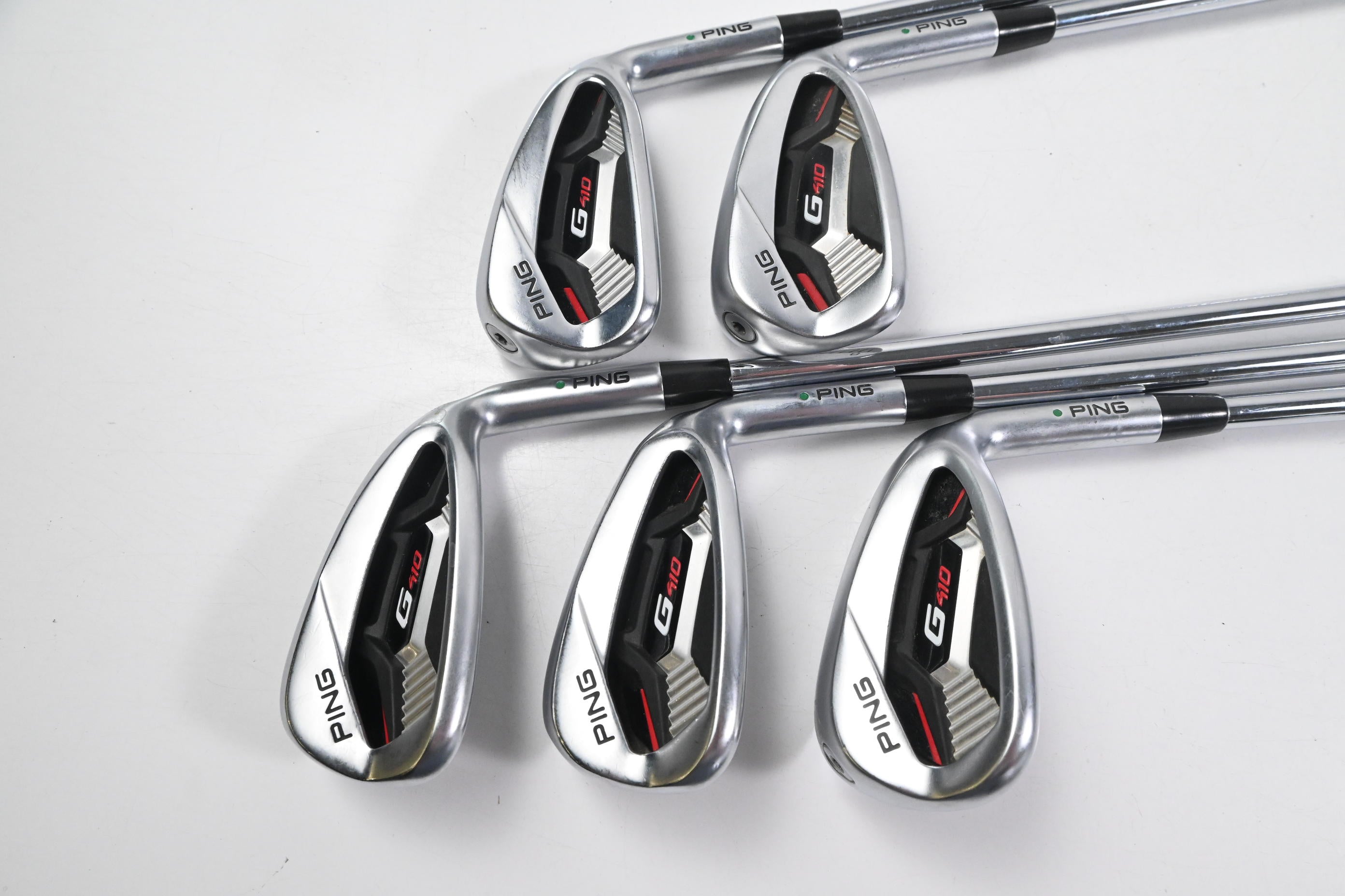 Ping G410 Irons / 7-PW+SW / Green Dot / Regular Flex Ping AWT 2.0 Shafts