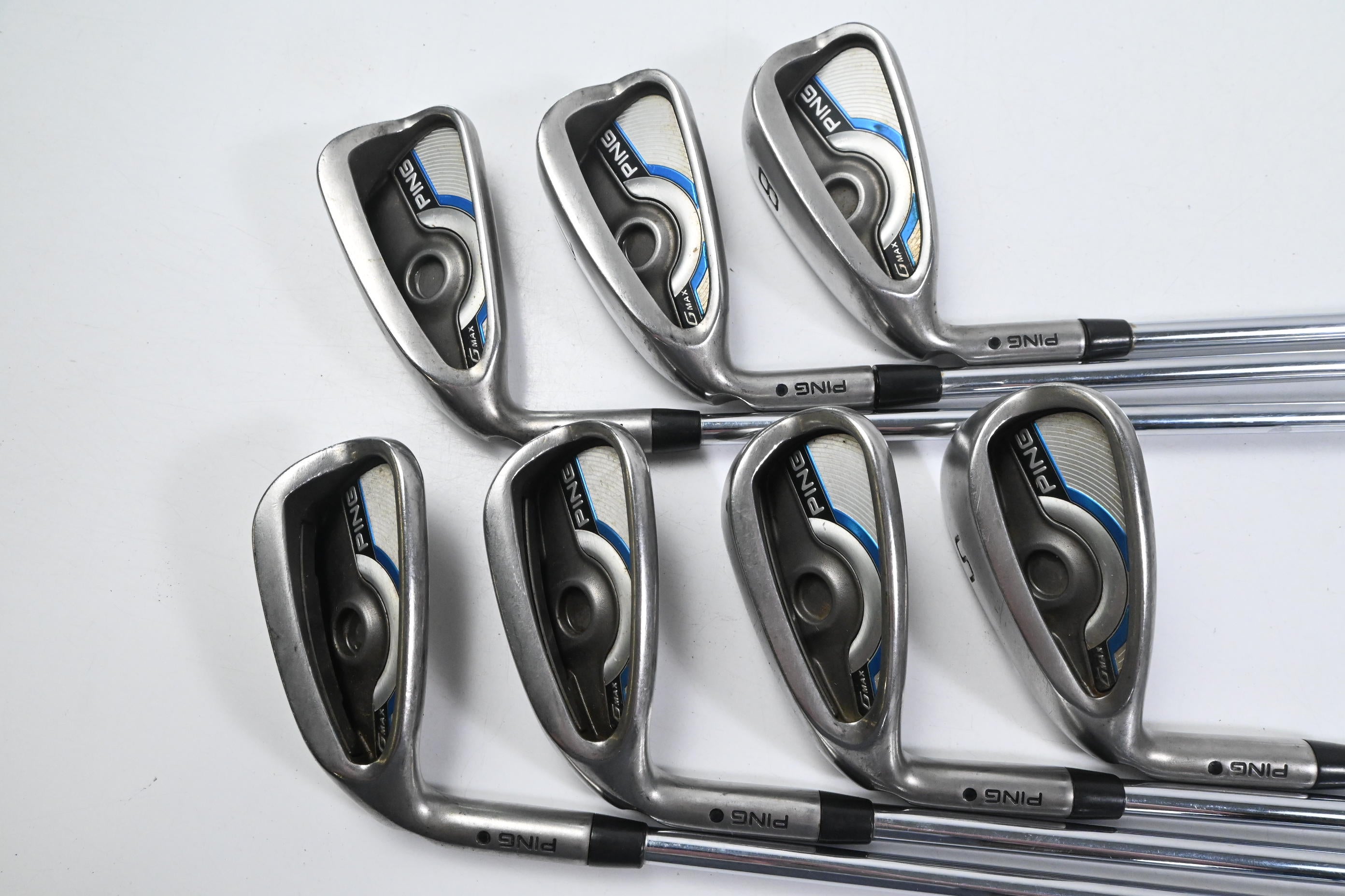 Left Hand Ping GMax Irons / 5-PW+GW+SW / Black Dot / Regular Flex Steel Shafts