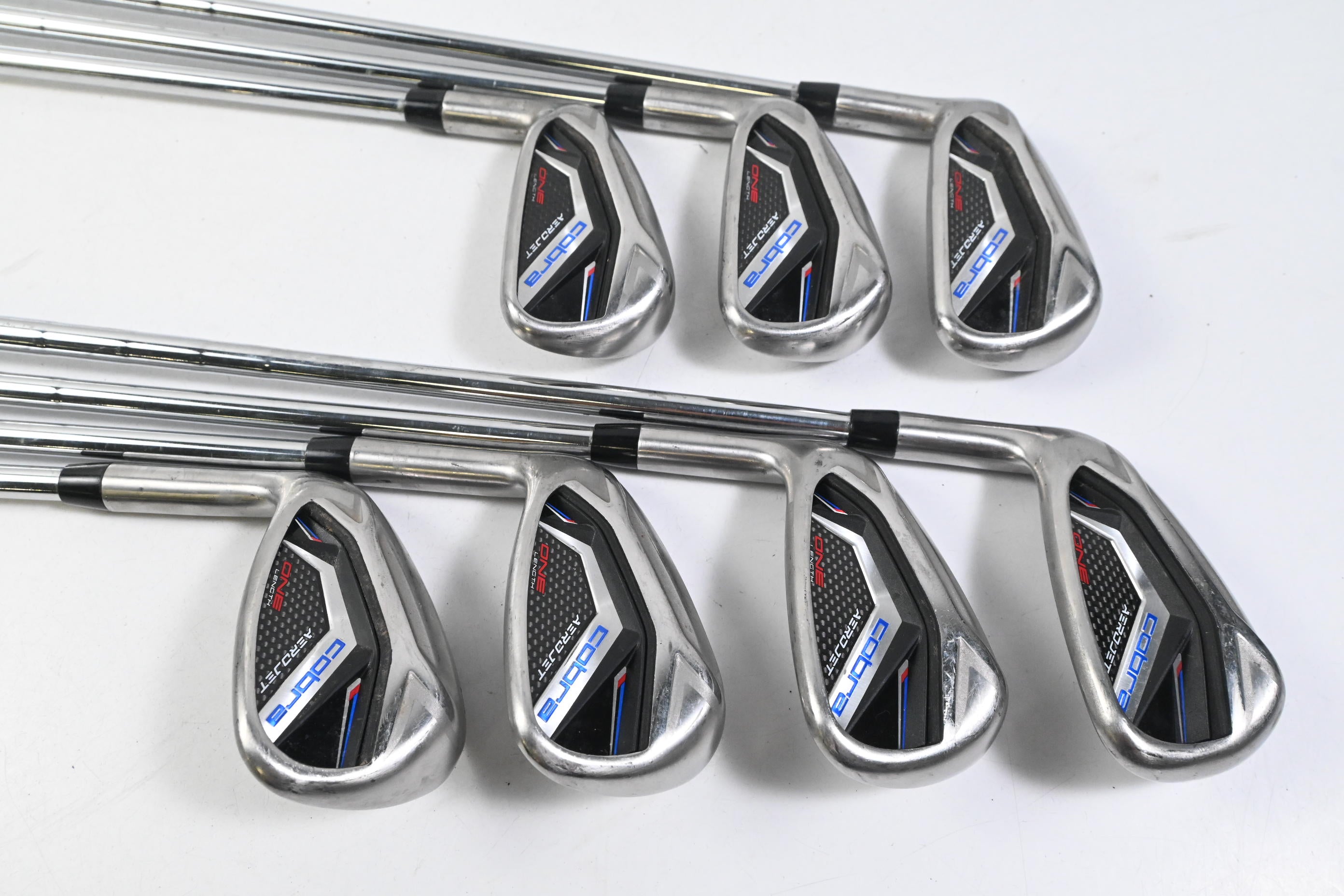 Left Hand Cobra Aerojet One Length Irons / 5-PW+GW / Regular Flex KBS Tour Lite Shafts