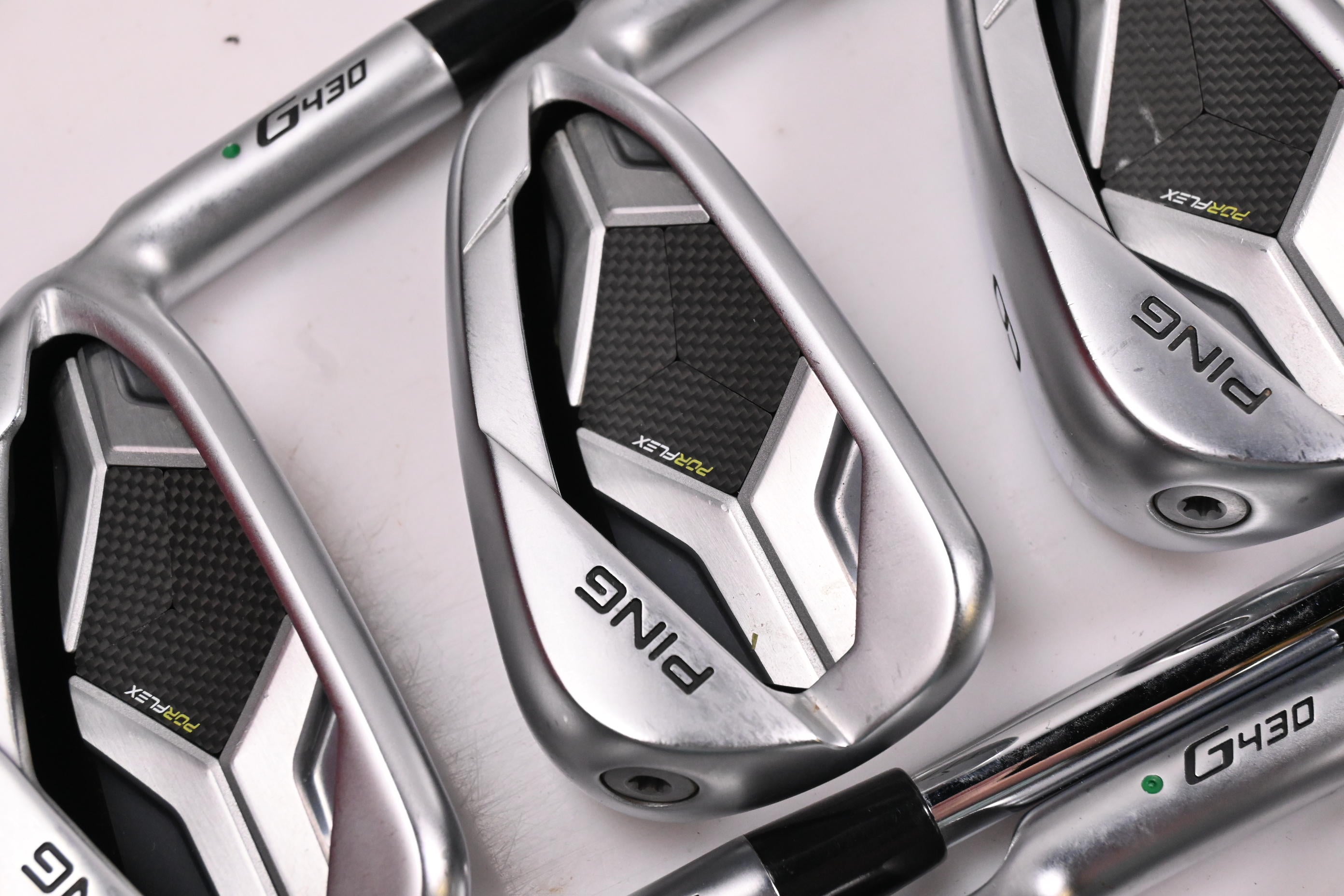 Ping G430 Irons / 6-PW+45° / Green Dot / Stiff Flex Ping AWT 2.0 Shafts