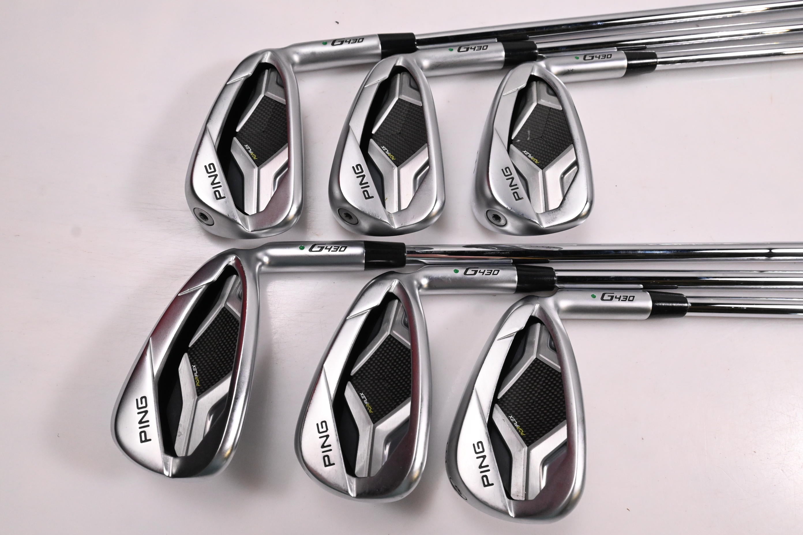 Ping G430 Irons / 6-PW+45° / Green Dot / Stiff Flex Ping AWT 2.0 Shafts