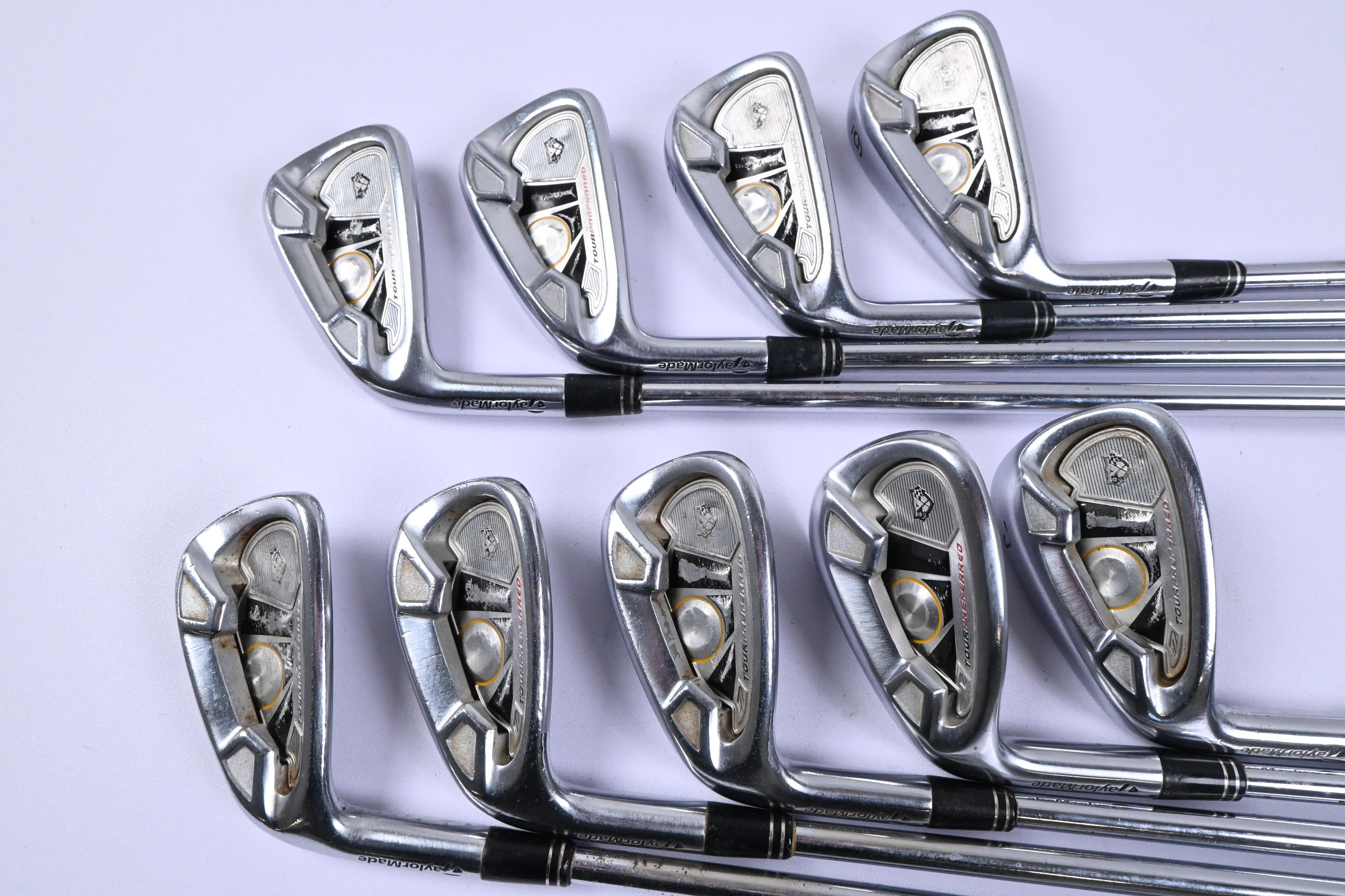 Left Hand Taylormade Tour Preferred TP 2009 Irons / 3-PW+SW / Stiff Flex Shafts