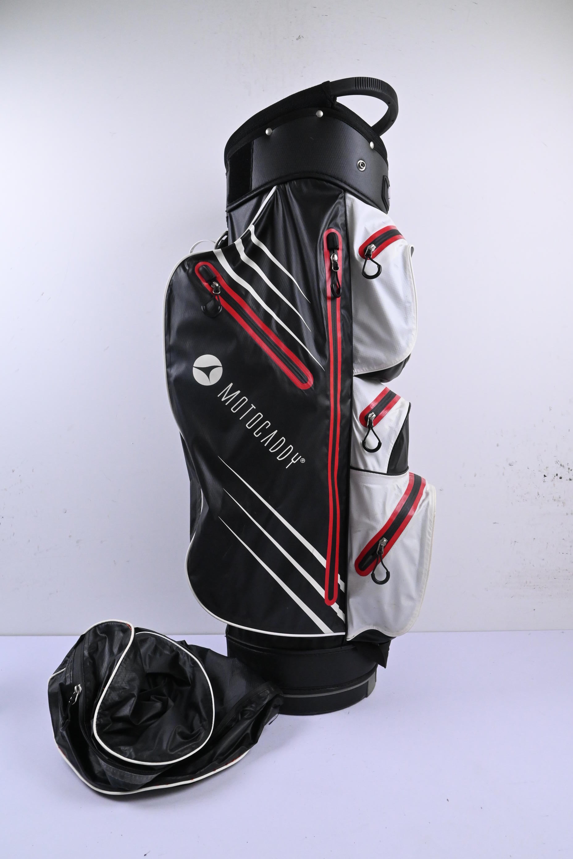 Motocaddy Dry Series Cart Bag / 14-Way Divider / Black, White & Red