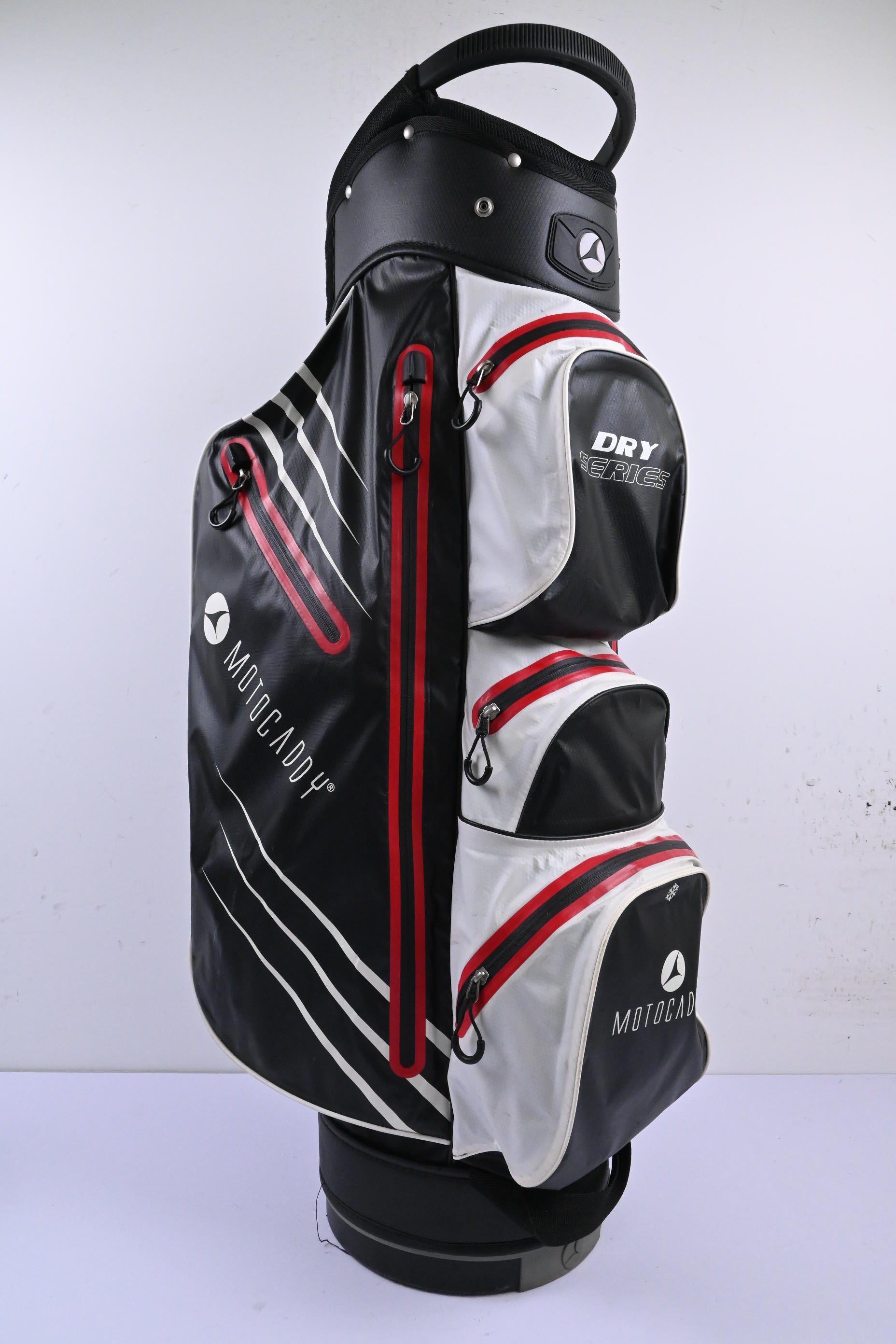 Motocaddy Dry Series Cart Bag / 14-Way Divider / Black, White & Red