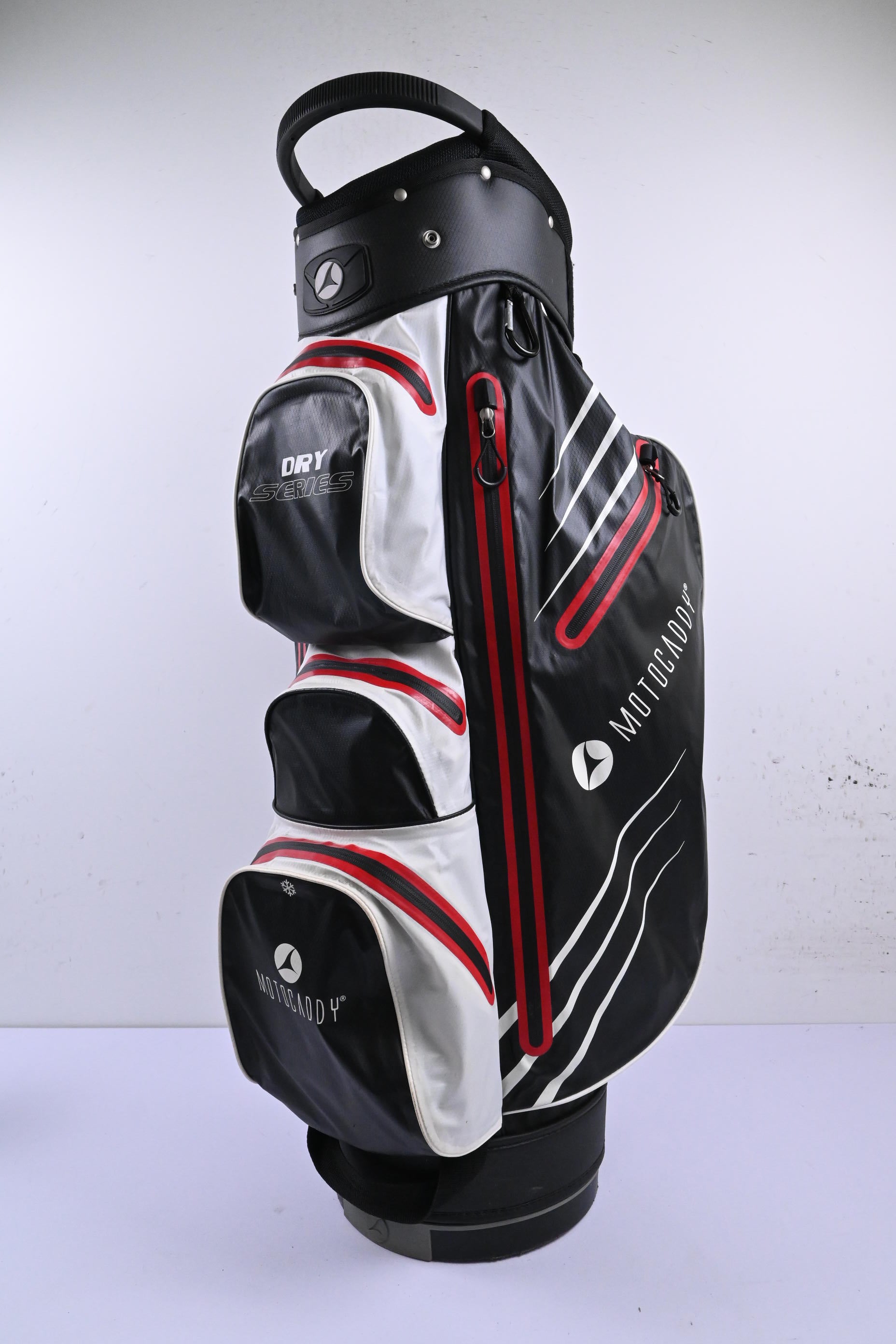 Motocaddy Dry Series Cart Bag / 14-Way Divider / Black, White & Red