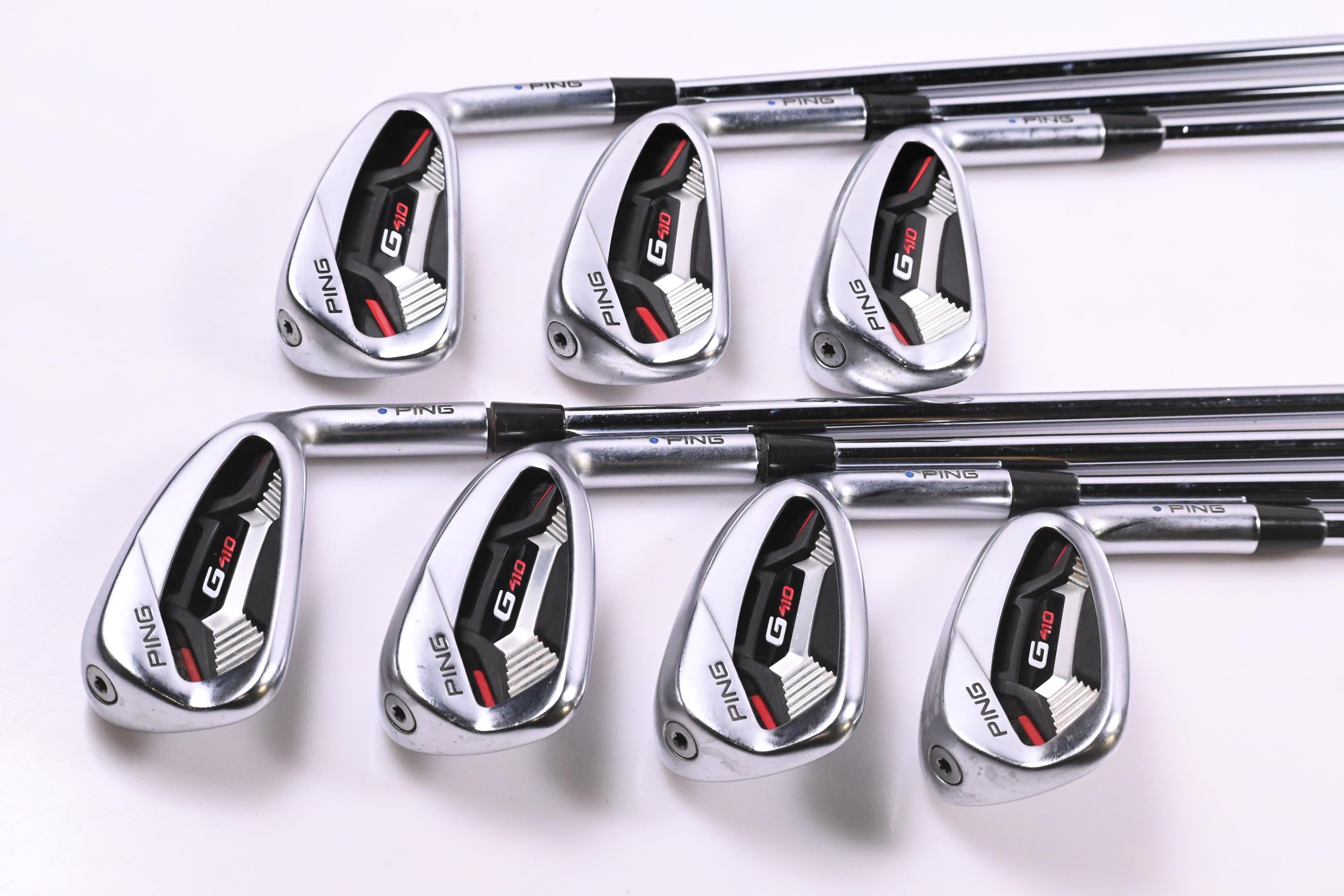 Ping G410 Irons / 4-PW / Blue Dot / Regular Flex Ping AWT 2.0 Shafts